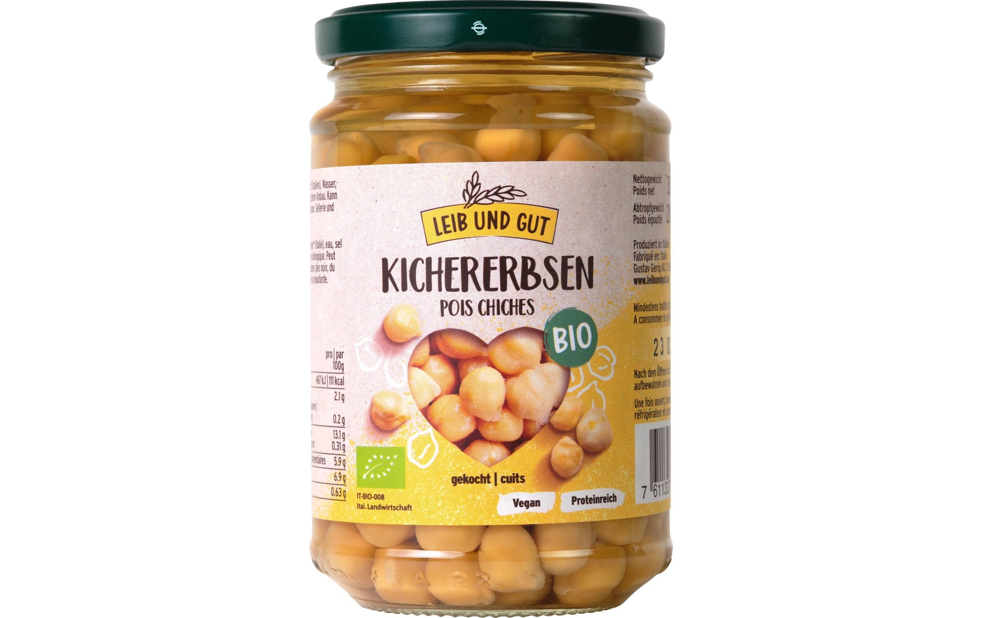 Leib und Gut Gekochte Kichererbsen – Bio, Vegan – 300 g