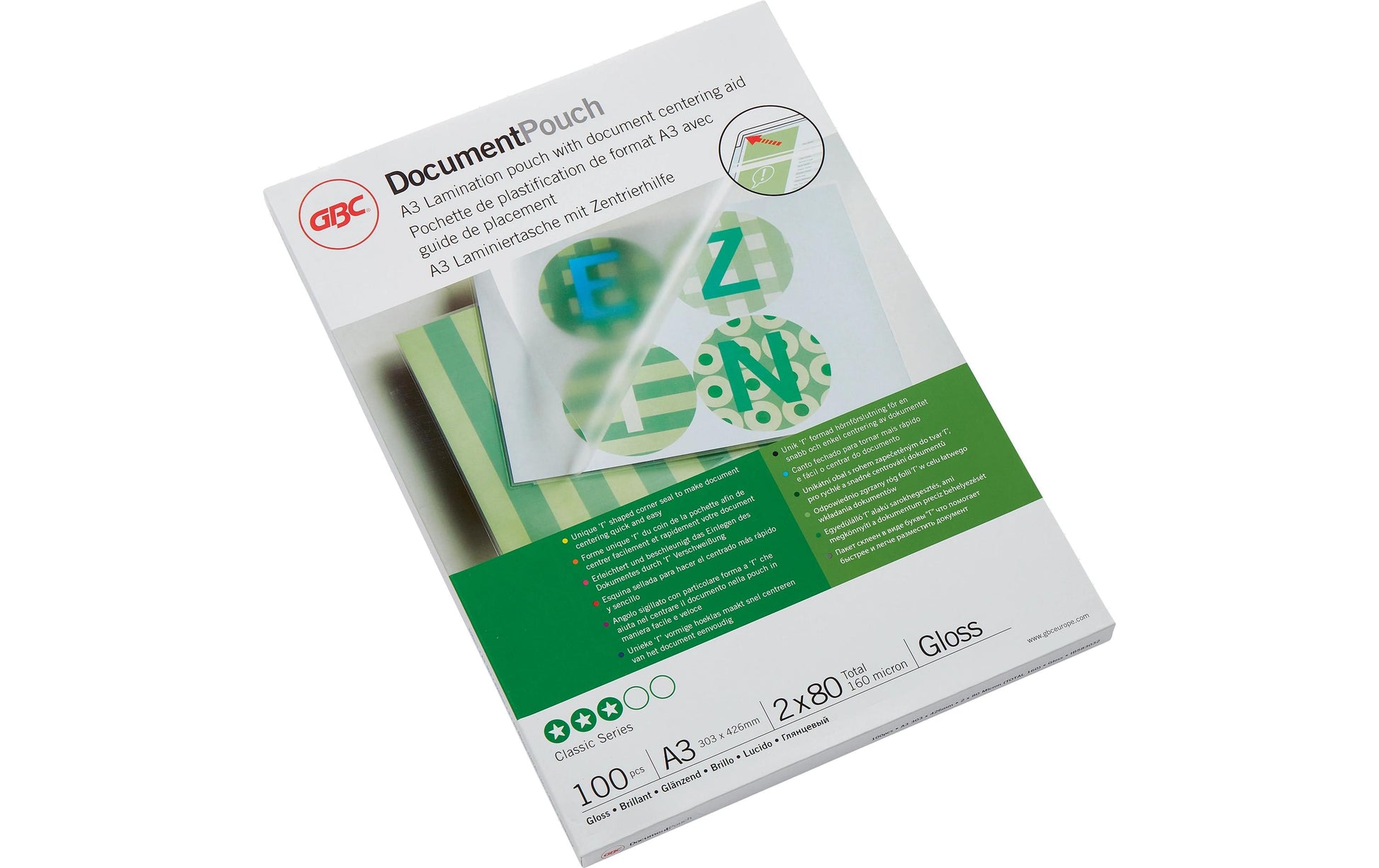 GBC Laminierfolien A3, glänzend – 80 µm, 303 × 426 mm, 100 Stk.