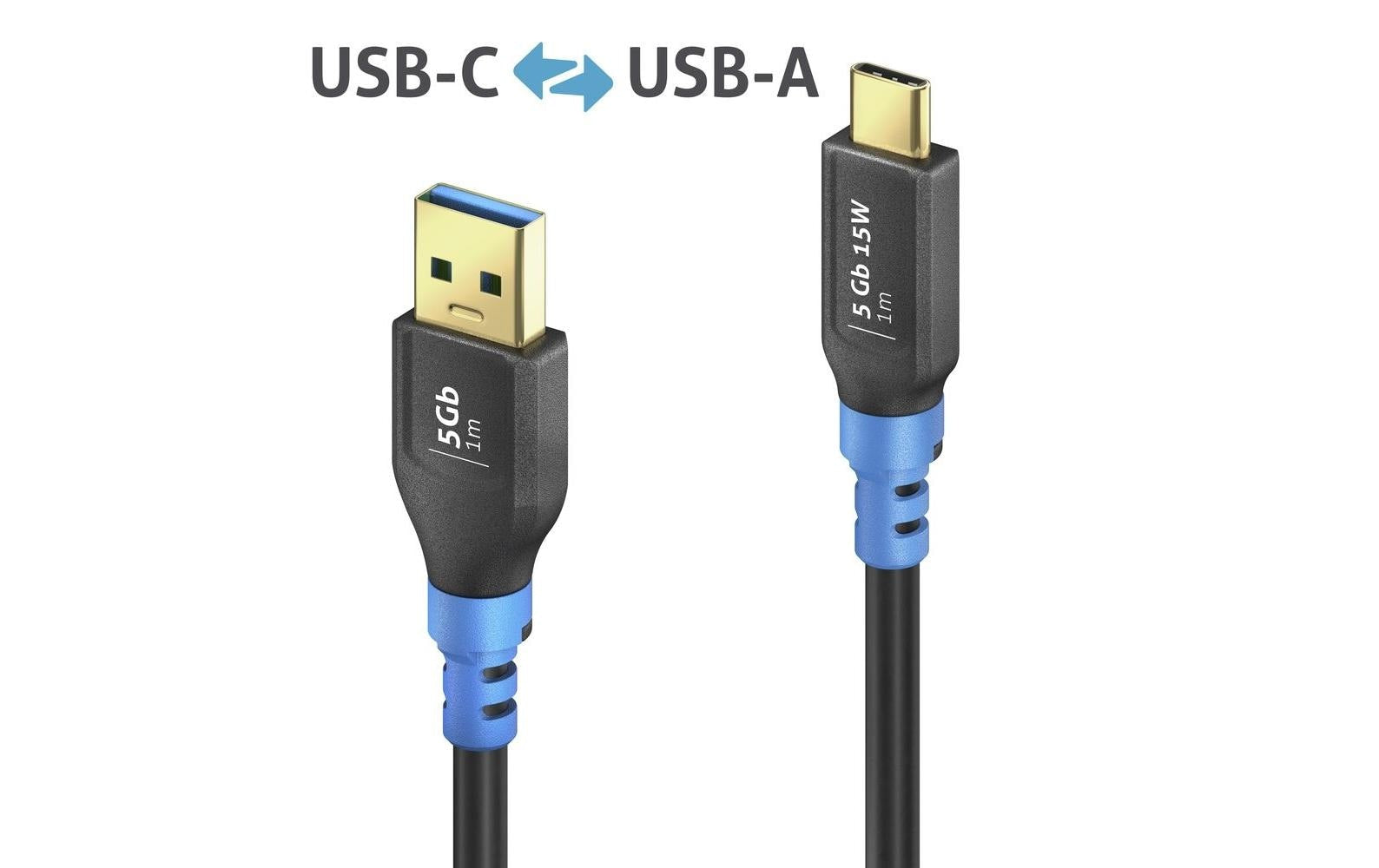 PureLink USB-C auf USB-A Kabel – USB 3.2 Gen 1 (5 Gbit/s) – 1 m – PD 15 W – Schwarz/Blau