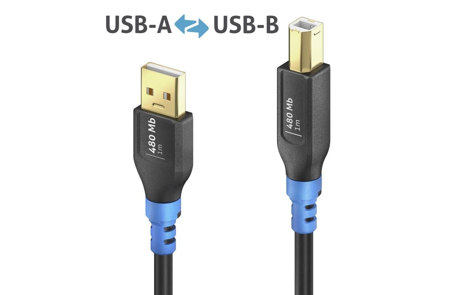 PureLink USB-A auf USB-B Kabel – USB 2.0 (480 Mbit/s) – 0,5 m – Schwarz
