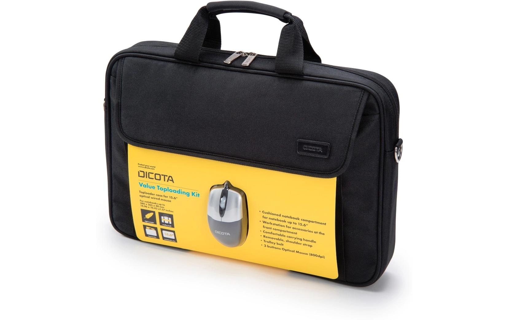DICOTA Notebook-Tasche für Notebooks bis 16" – inkl. Maus, Trolley-Band – Schwarz