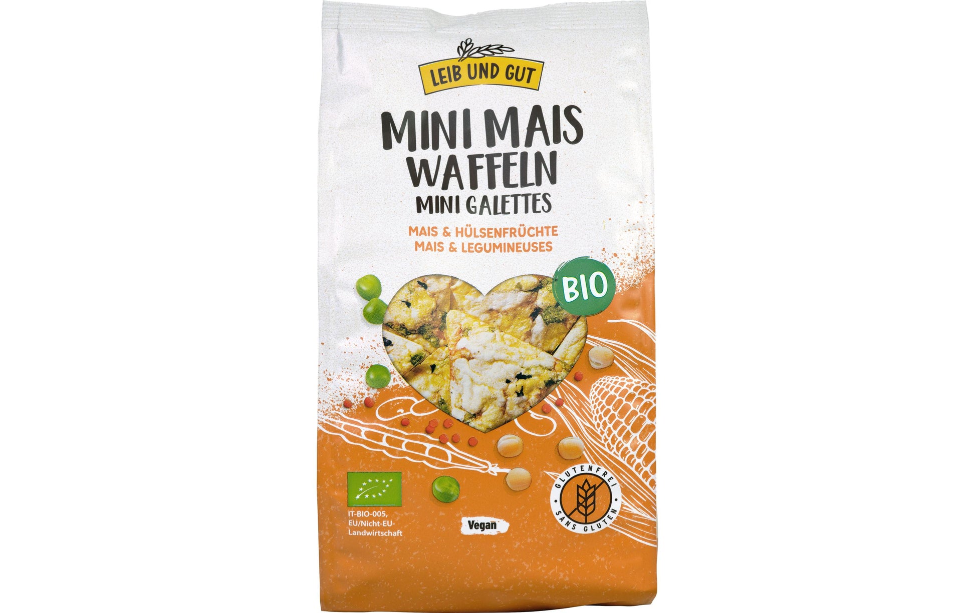 Leib und Gut Mini Maiswaffeln – Mais & Hülsenfrüchte, bio, vegan – 90 g