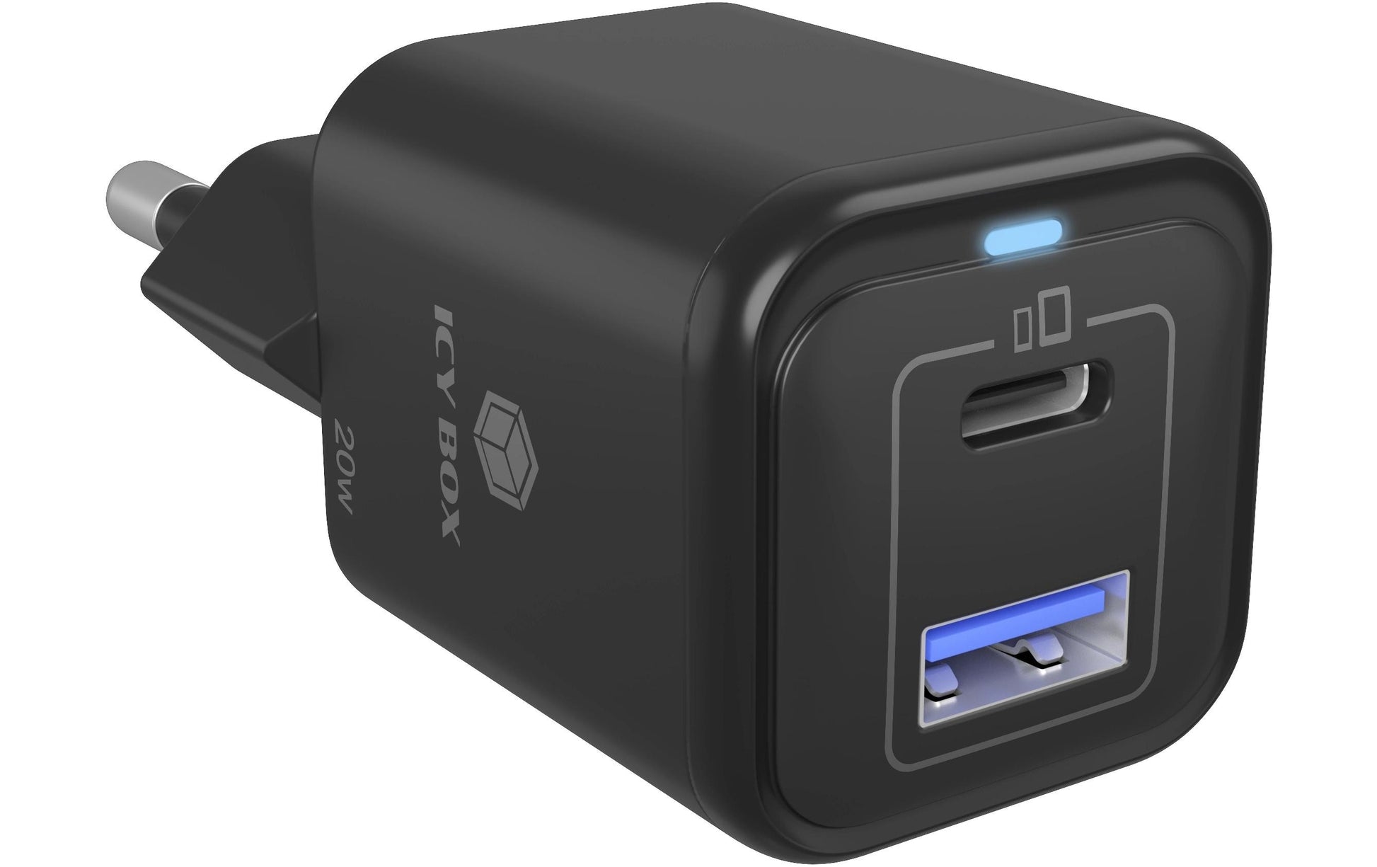 RaidSonic Icy Box IB-PS1020-PD USB-Ladegerät 20 W – USB-C×1, USB-A×1 – PD – Schwarz