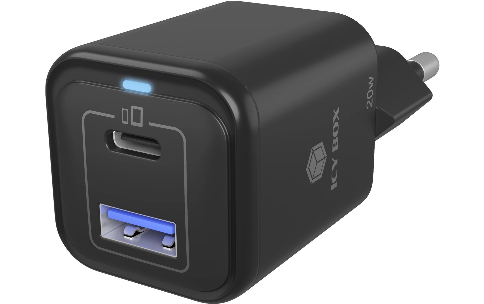 RaidSonic Icy Box IB-PS1020-PD USB-Ladegerät 20 W – USB-C×1, USB-A×1 – PD – Schwarz