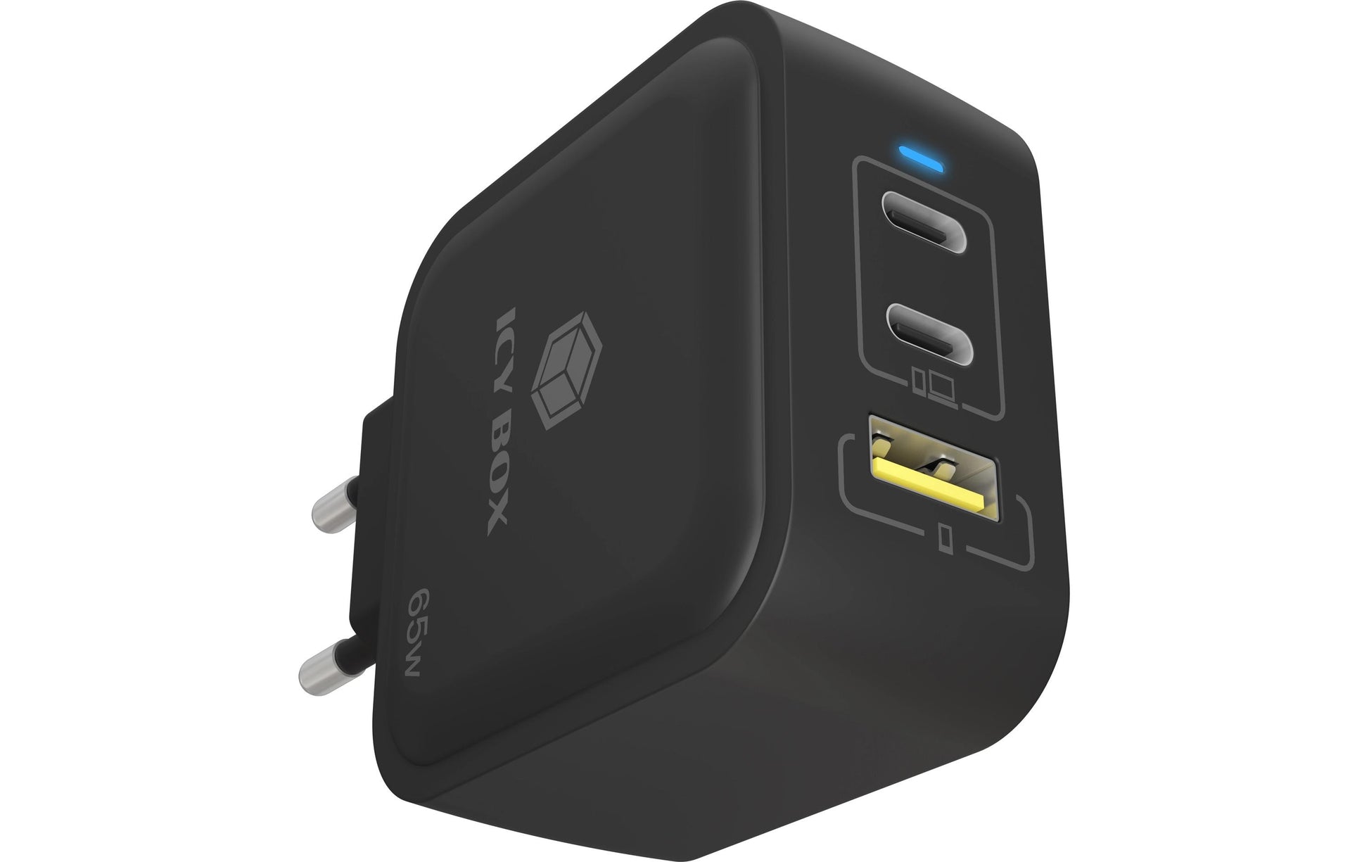 RaidSonic Icy Box IB-PS1030-PD USB-Desktop-Ladegerät – USB-C×2, USB-A×1 – PD, GaN – Schwarz