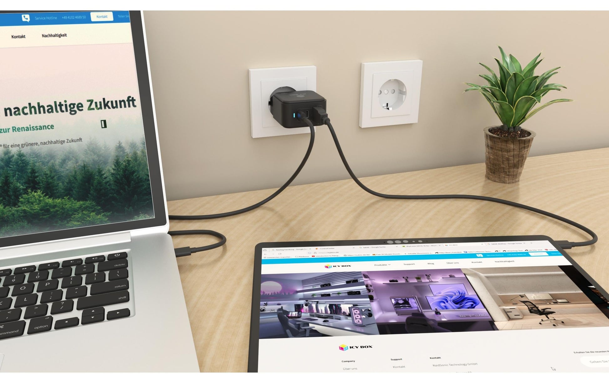 RaidSonic Icy Box IB-PS1030-PD USB-Desktop-Ladegerät – USB-C×2, USB-A×1 – PD, GaN – Schwarz