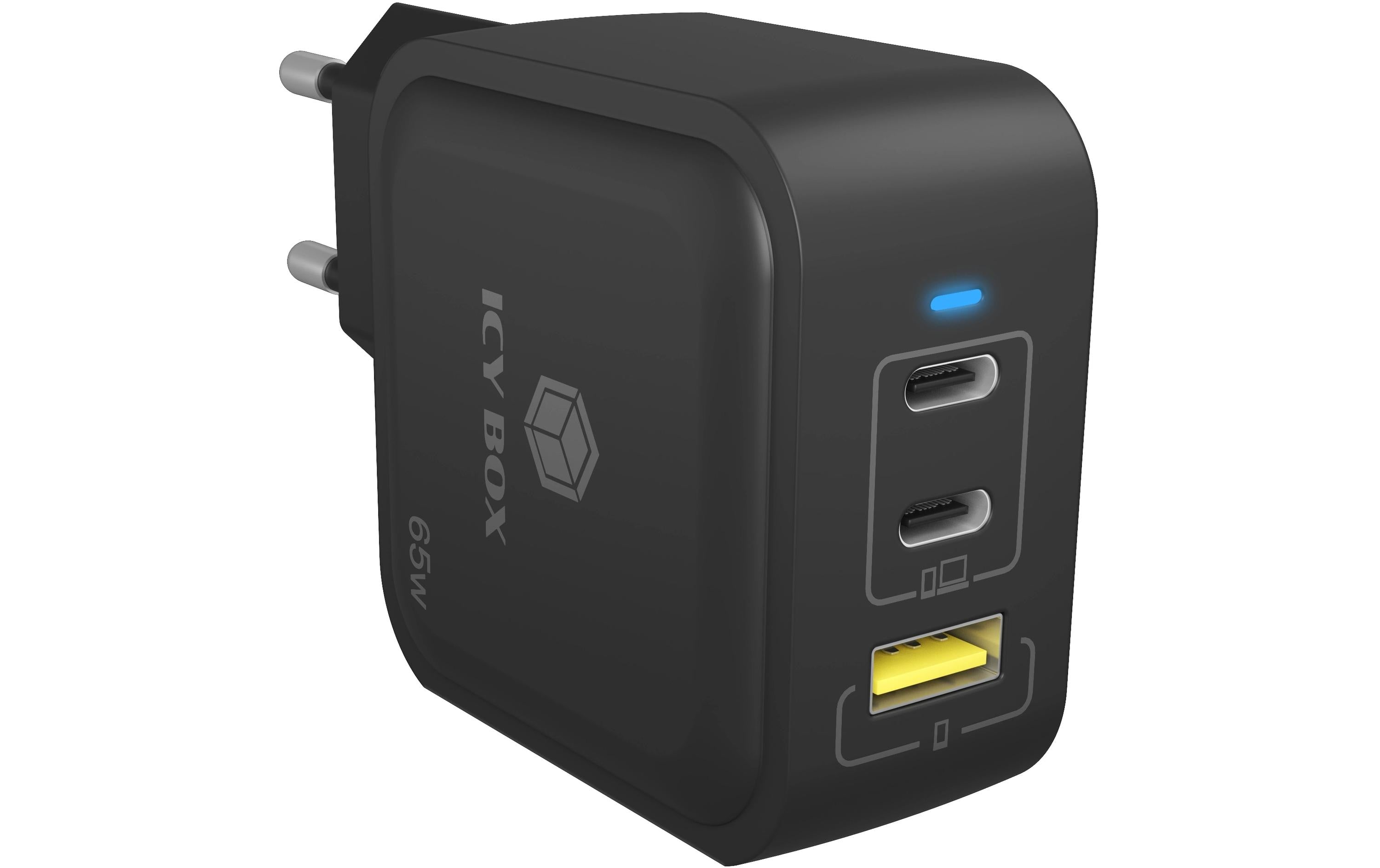 RaidSonic Icy Box IB-PS1030-PD USB-Desktop-Ladegerät – USB-C×2, USB-A×1 – PD, GaN – Schwarz