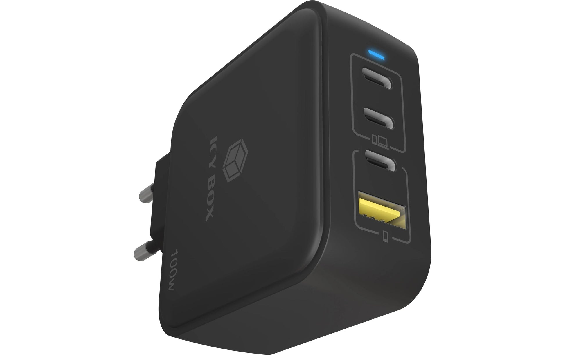 RaidSonic IB-PS1040-PD USB-Desktop-Ladegerät 100 W – USB-C×3, USB-A×1 – PD, GaN – Schwarz