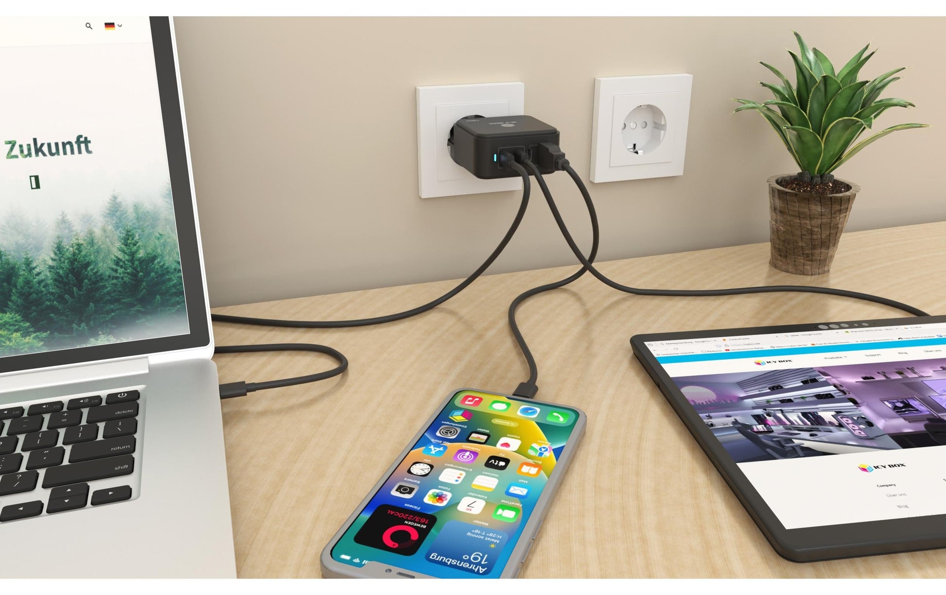 RaidSonic IB-PS1040-PD USB-Desktop-Ladegerät 100 W – USB-C×3, USB-A×1 – PD, GaN – Schwarz