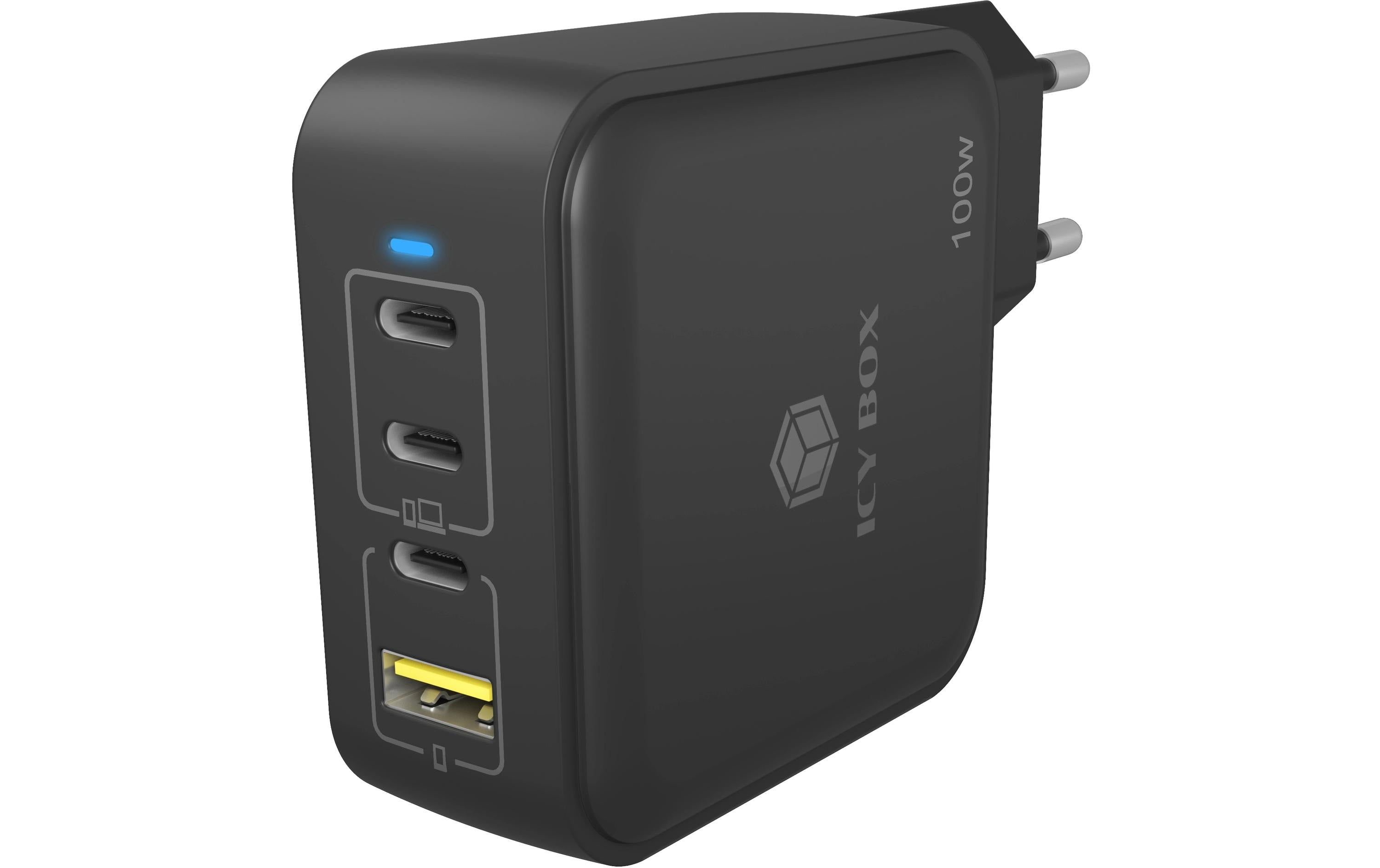 RaidSonic IB-PS1040-PD USB-Desktop-Ladegerät 100 W – USB-C×3, USB-A×1 – PD, GaN – Schwarz