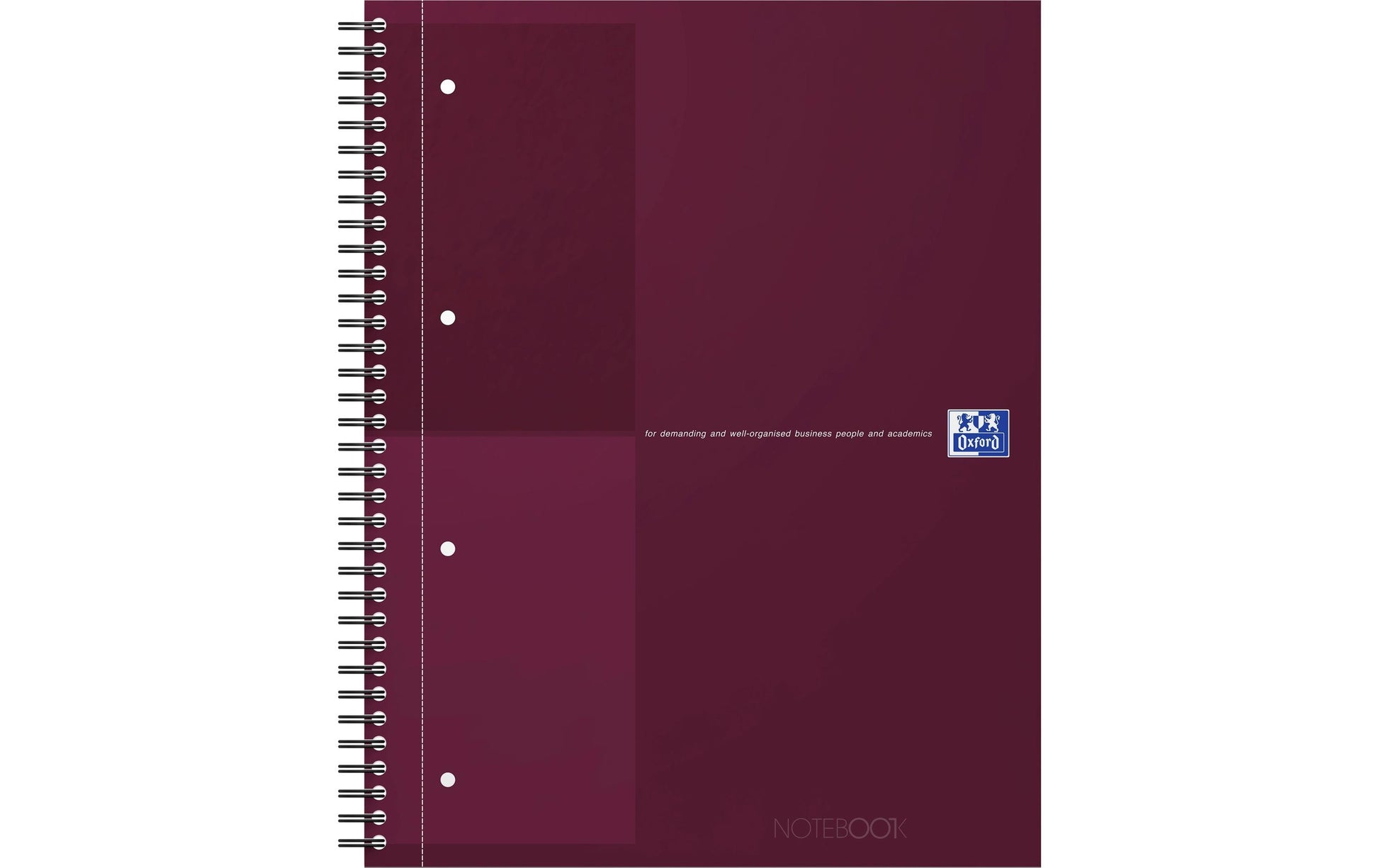Oxford Collegeblock – A4+ – 80 g/m² – Doppelspirale, mikroperforiert, Kopfzeile, doppelter Rand, Burgund