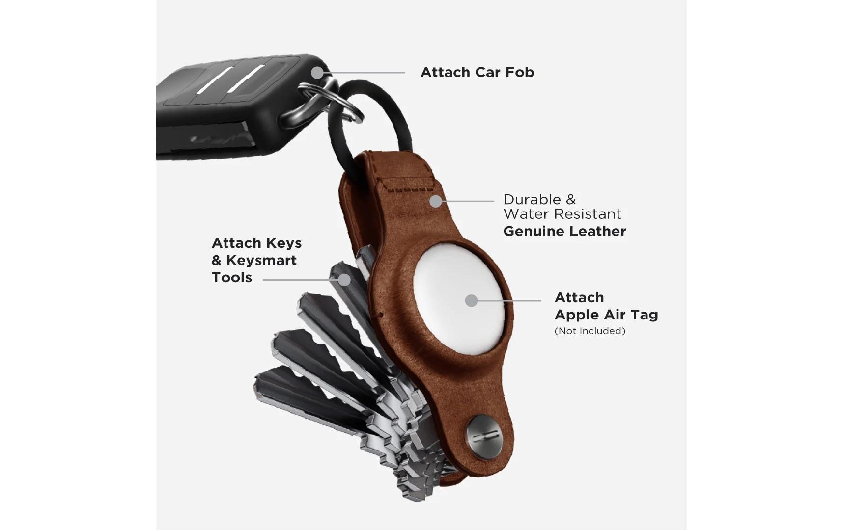 KeySmart AirTag-Hülle Air Leather für Apple AirTag – Leder, Braun