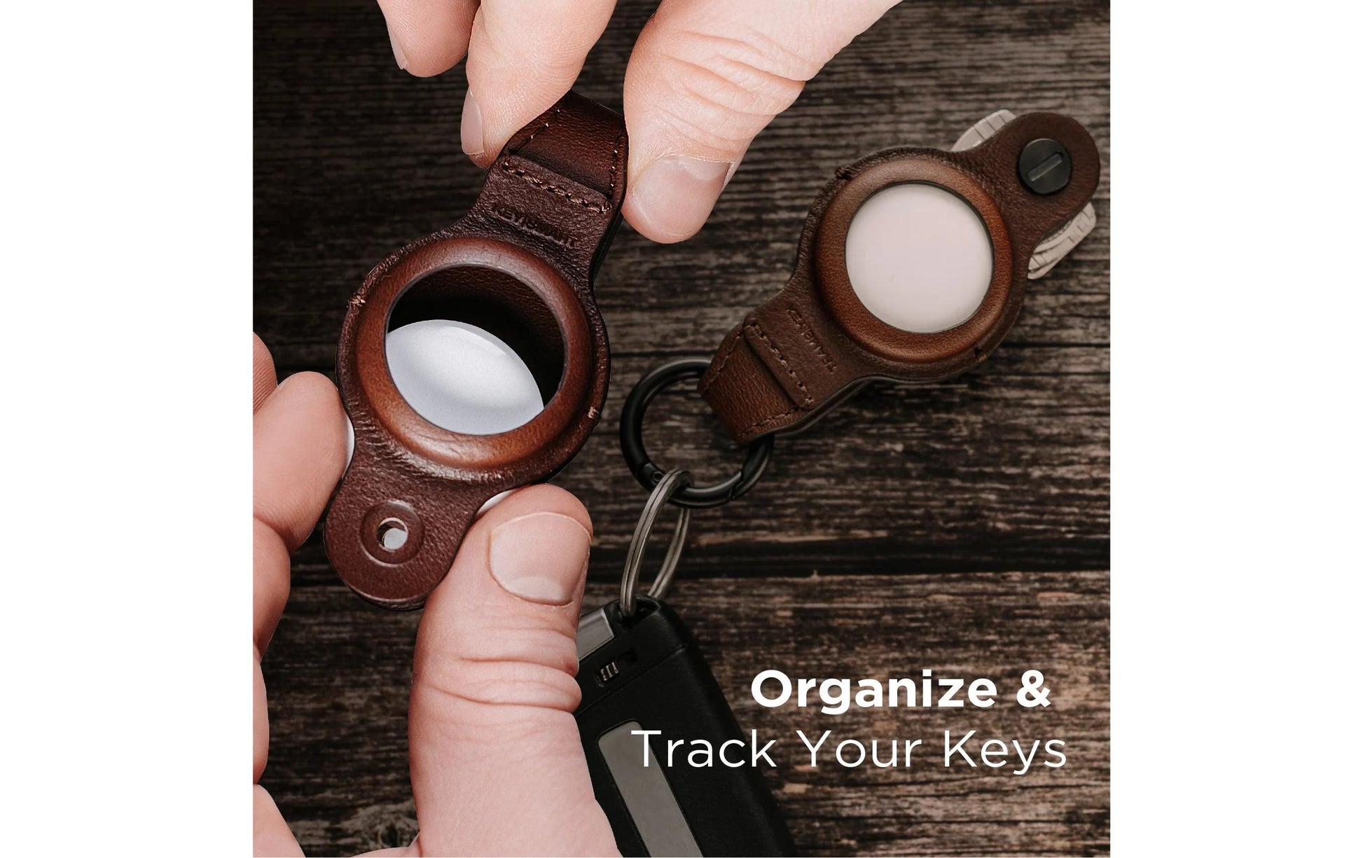 KeySmart AirTag-Hülle Air Leather für Apple AirTag – Leder, Braun