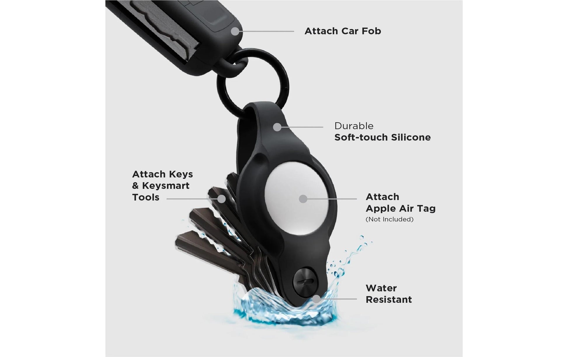 KeySmart AirTag-Schlüsselanhänger Air Flex für Apple AirTag – Schwarz