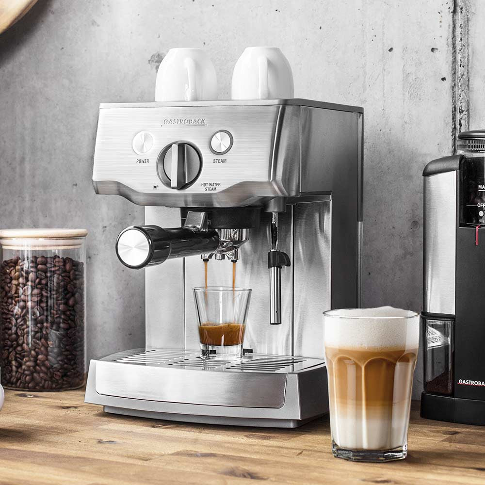 Gastroback Design Espresso Pro Espressomaschine (Siebträger) – 15 bar, 1,5 l, Milchschaumdüse, Edelstahl