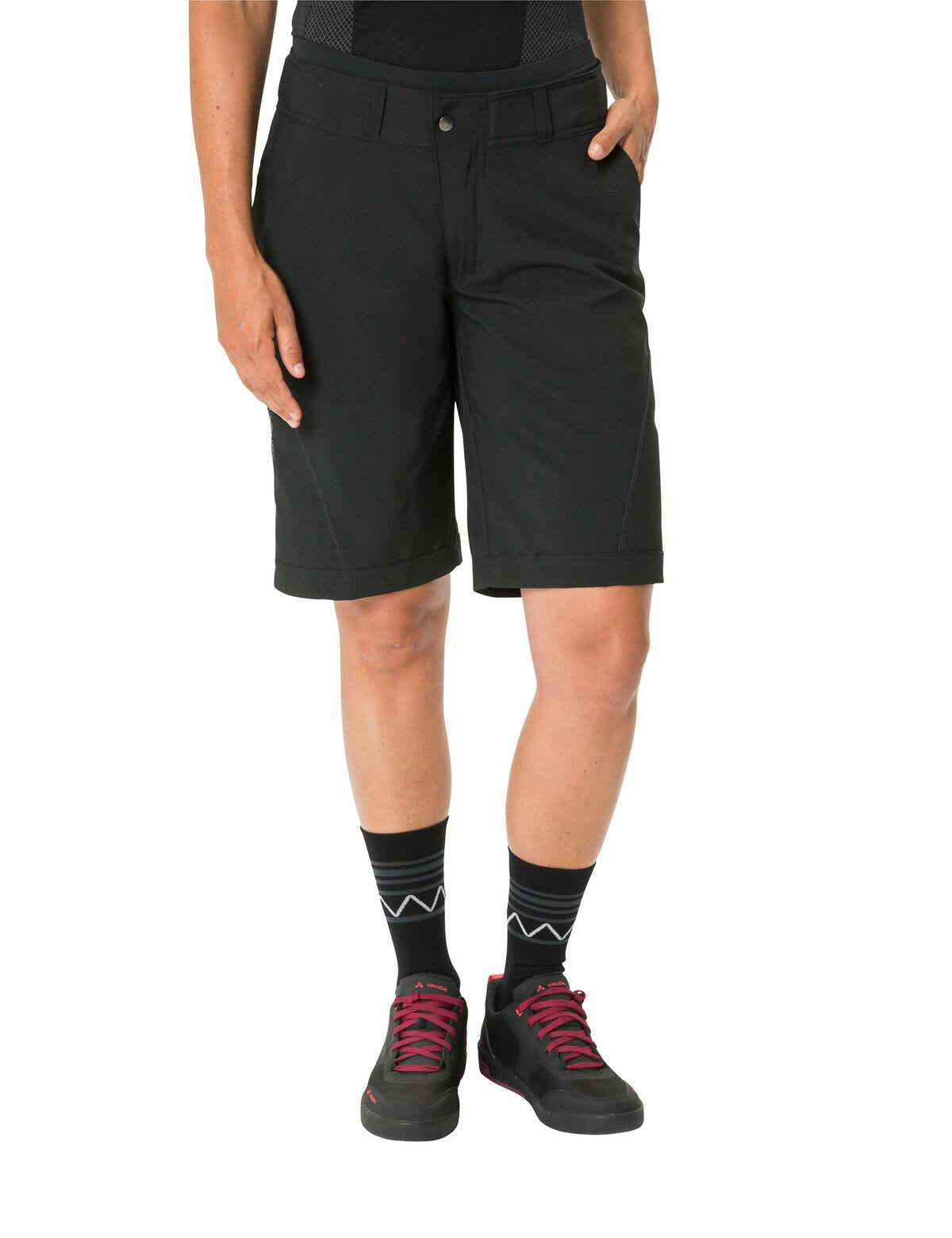 VAUDE Skorts – Grösse 38 – Schwarz, 100% Polyester, Stretch, Verstellbarer Bund