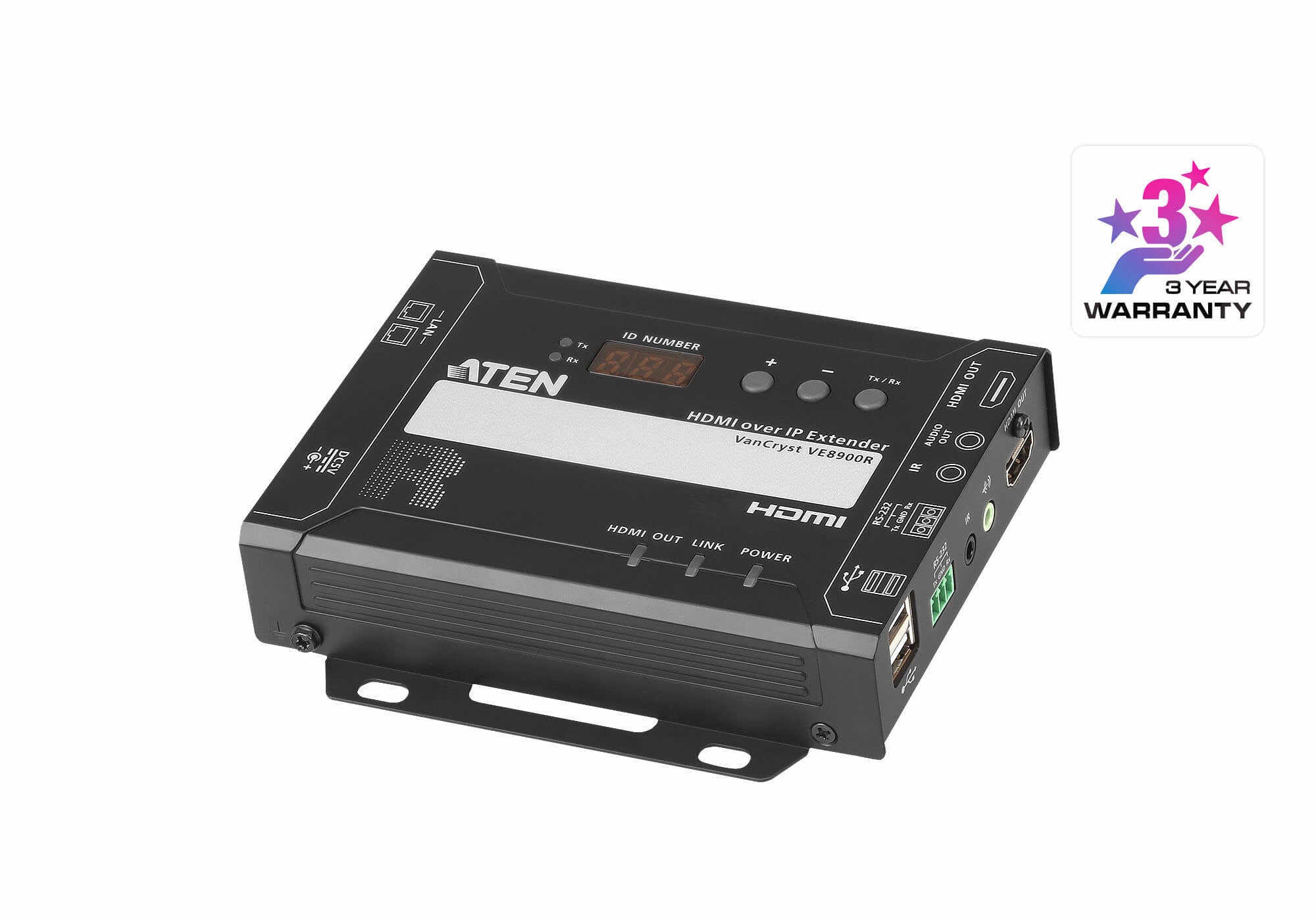 ATEN VE8900R – HDMI over IP Empfänger, 1× HDMI Out, 1080p, 100 m, Scaler, HDCP, RS-232/IR, Schwarz