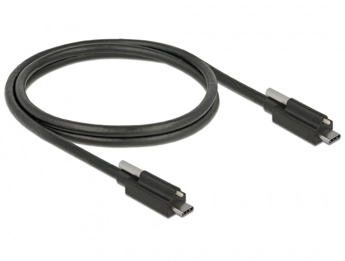 DeLOCK USB-C auf USB-C Kabel – USB 3.2 Gen 2 (10 Gbit/s) – 1 m – Goldstecker, Verschraubbar – Schwarz