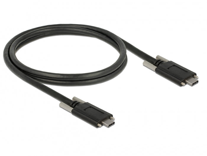 DeLOCK USB-C auf USB-C Kabel – USB 3.2 Gen 2 (10 Gbit/s) – 1 m – Verschraubbar, Goldstecker – Schwarz