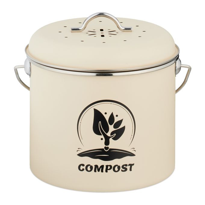 Relaxdays Komposteimer 10051221_550 – 3,5 l – Eisen, rund – creme