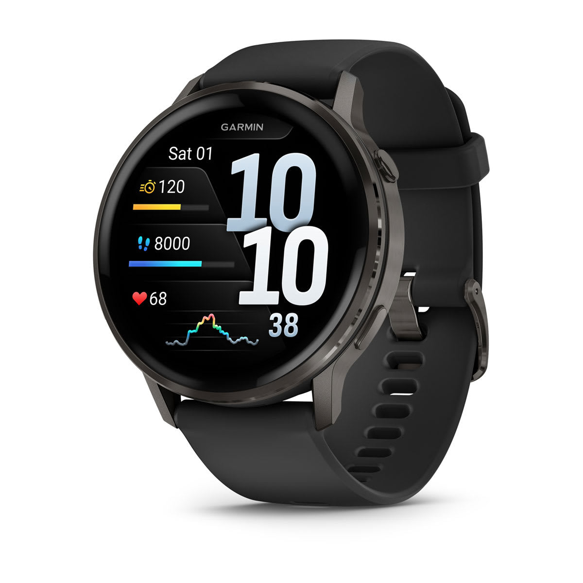 Garmin Venu 4 – Smartwatch – 45 mm, GPS, AMOLED, Gorilla Glass, 5 ATM, Schwarz / Schiefergrau, Sportarmband