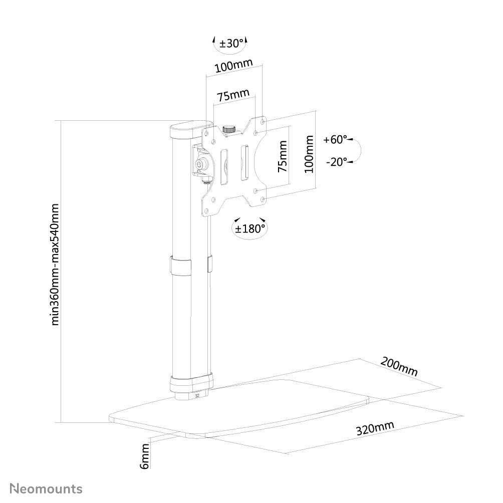 Neomounts Monitor-Tischständer – 1 Monitor, 10–30", VESA 75×75/100×100 mm, bis 6 kg/Monitor