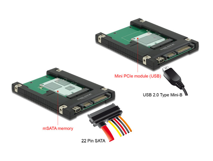 DeLOCK 62853 Adapter mSATA zu SATA (2,5") – 6 Gbit/s – für mSATA-Module, 2,5" SATA