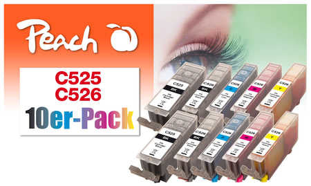 Peach Tintenpatronen-Multipack, 10er-Pack, kompatibel – für Canon PGI-525/CLI-526