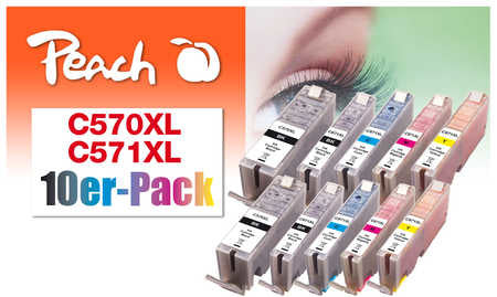 Peach Tintenpatronen-Multipack PGI-570XL/CLI-571XL, XL, 10er-Pack – für Canon Pixma MG5700, TS8000 und andere