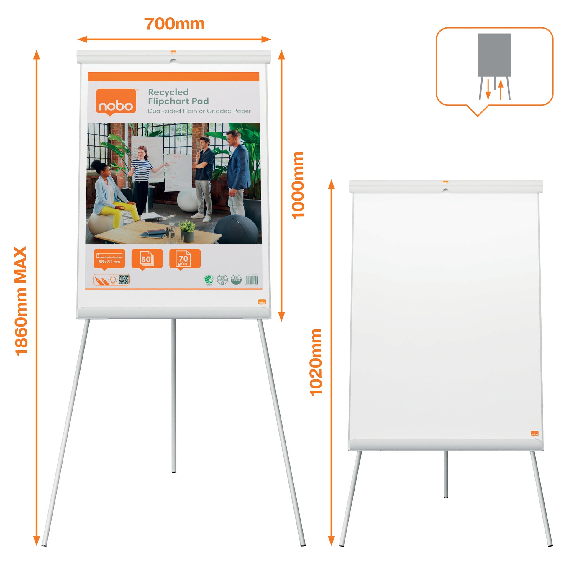 Nobo Premium Plus Flipchart Dreibein, magnetisch – 70 × 100 cm