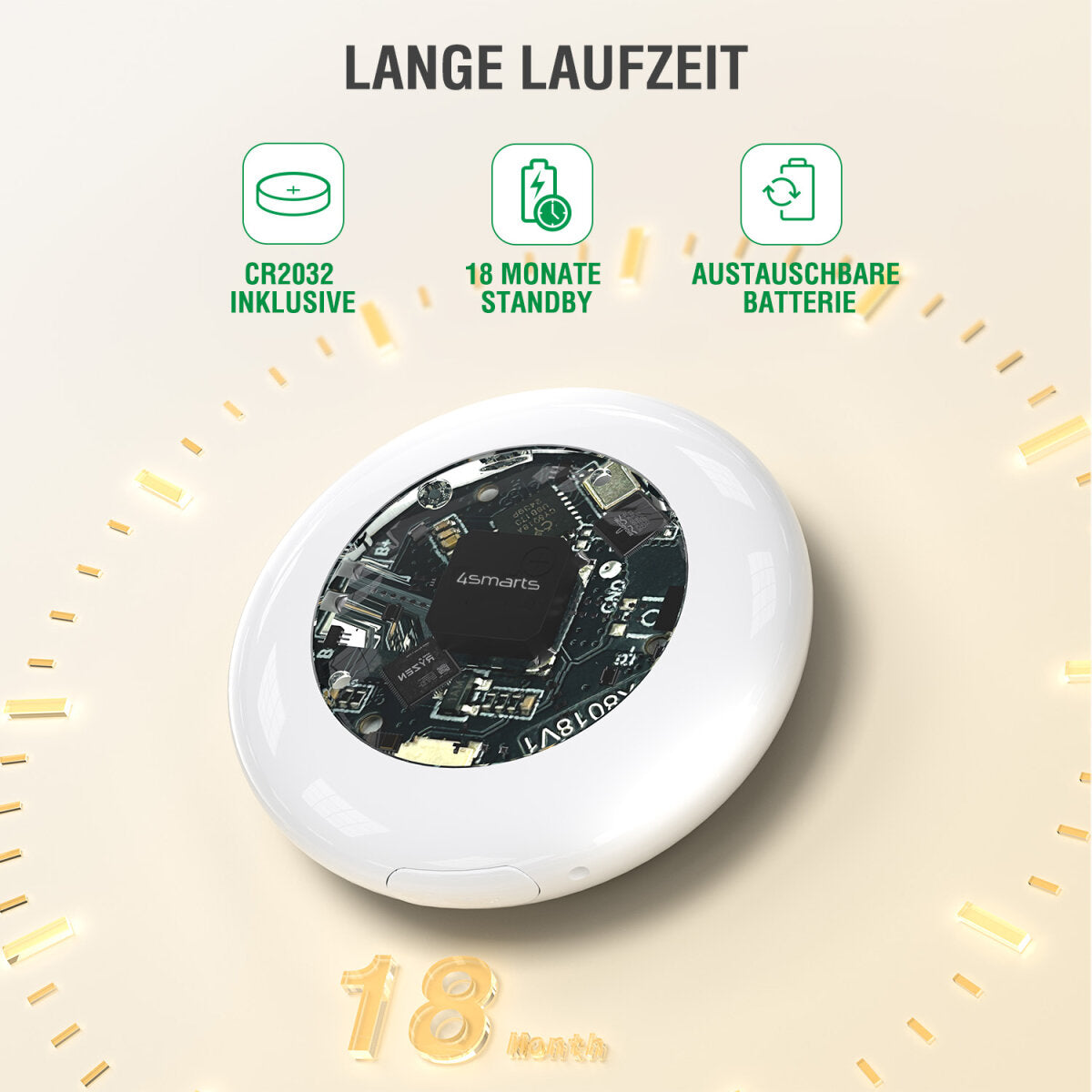 4smarts Bluetooth-Tracker Skytag – für Apple Find My-App, 95 × 105 × 15 mm, Weiss, 40 g