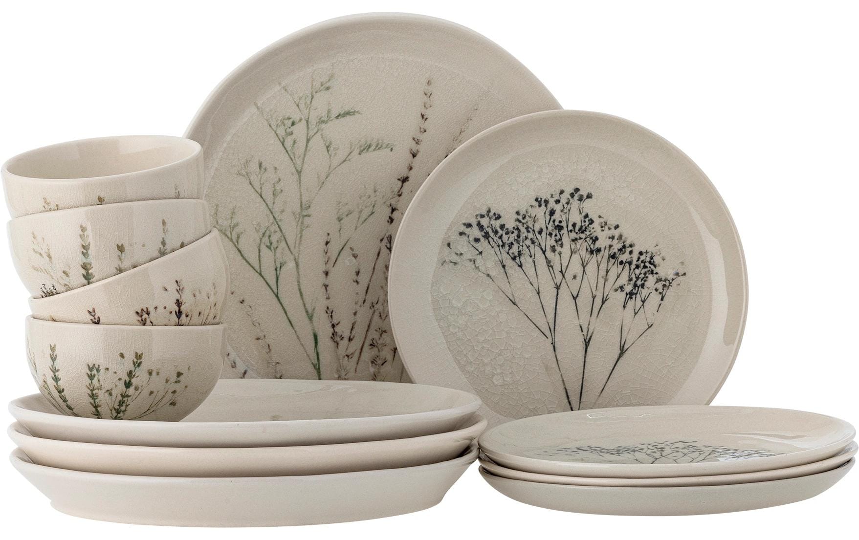 Bloomingville Geschirrset Bea – 12-teiliges Set, Ø 11/22/27,5 cm, Steingut, Natur, spülmaschinenfest