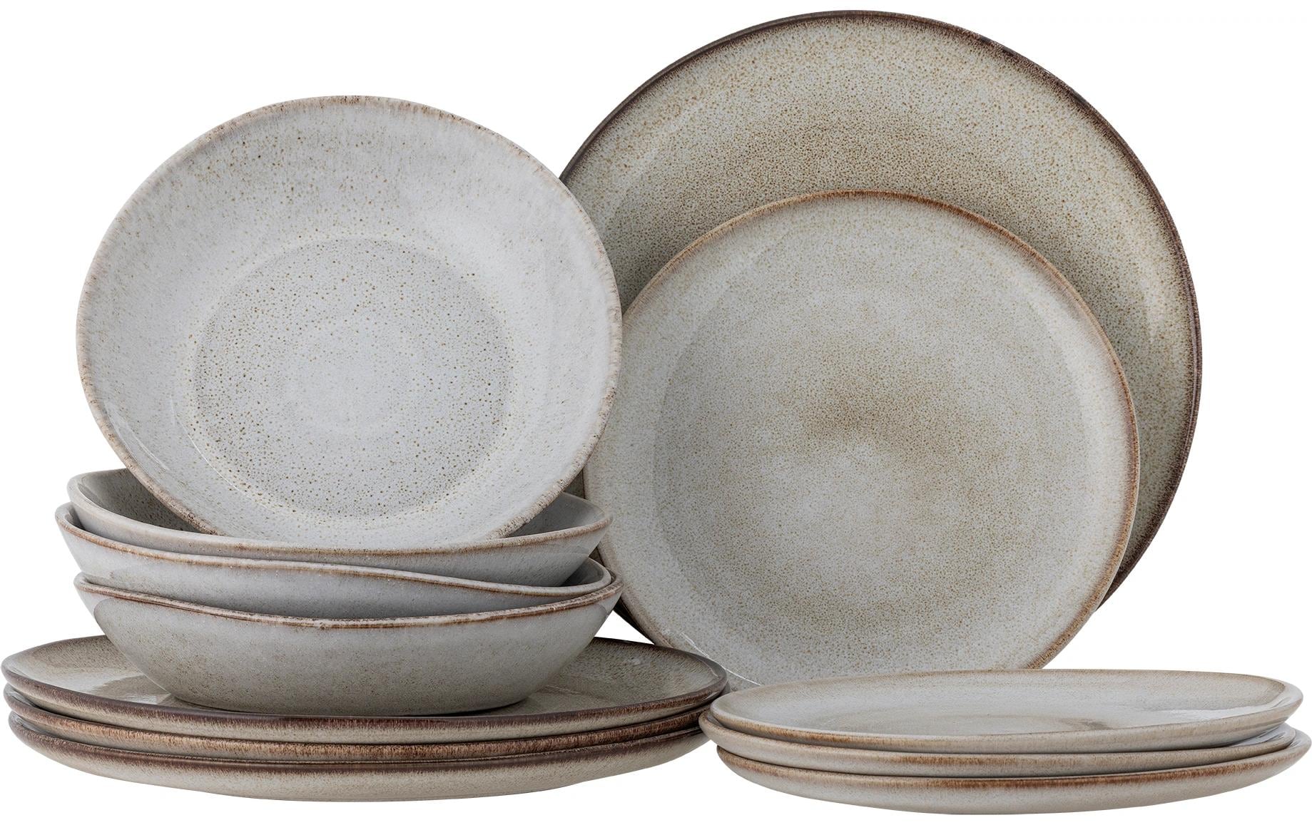 Bloomingville Speise-Service Sandrine – 12-teiliges Set, Ø 28,5/22 cm, Ø 22 × H 5 cm, Steingut, spülmaschinenfest