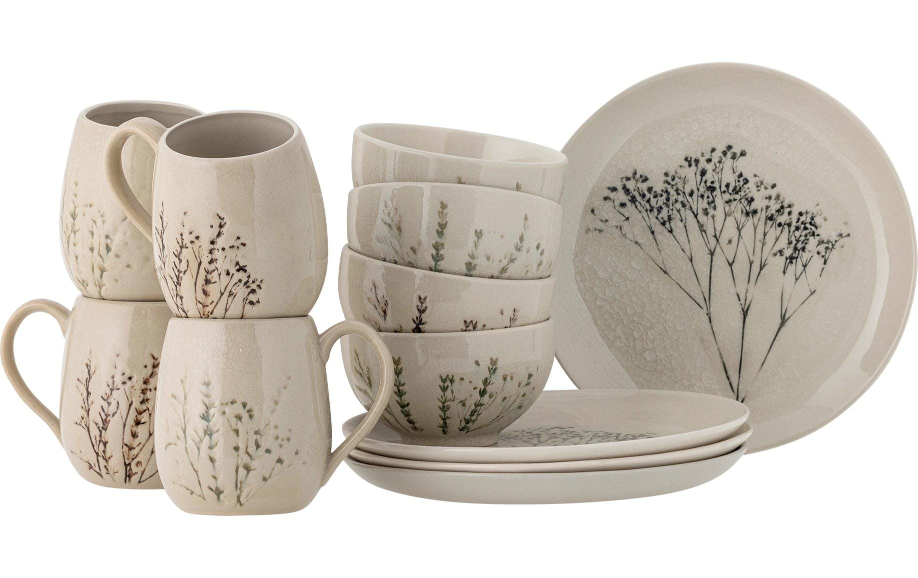 Bloomingville Geschirrset Bea – 12-teiliges Set, Ø 22 cm, Ø 11,5 cm, Ø 10 cm H 10,5 cm, Steingut, Beige