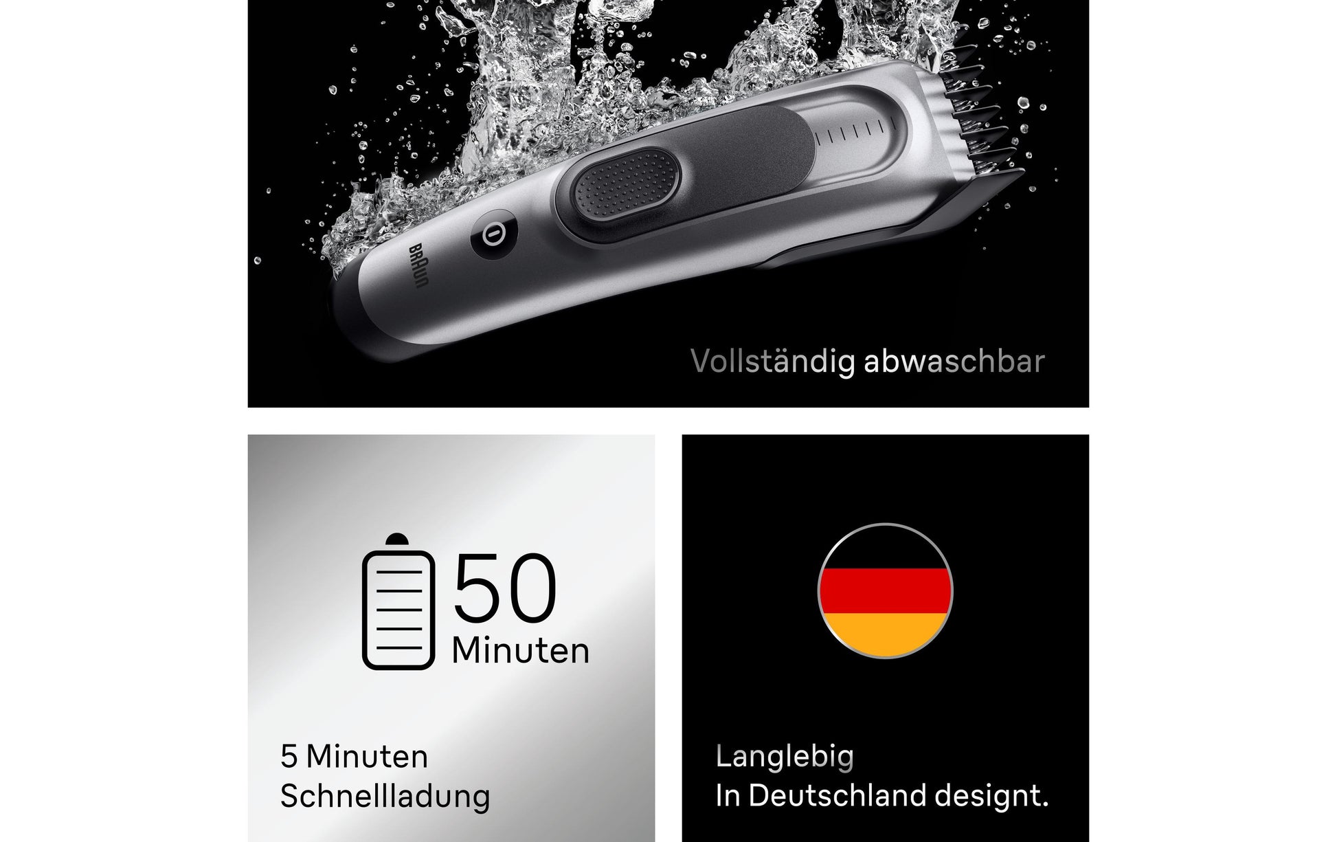 Braun Haarschneider Serie 7 HC7590 – 3–35 mm, 17 Längeneinstellungen – 50 min Akku – Schwarz/Silber