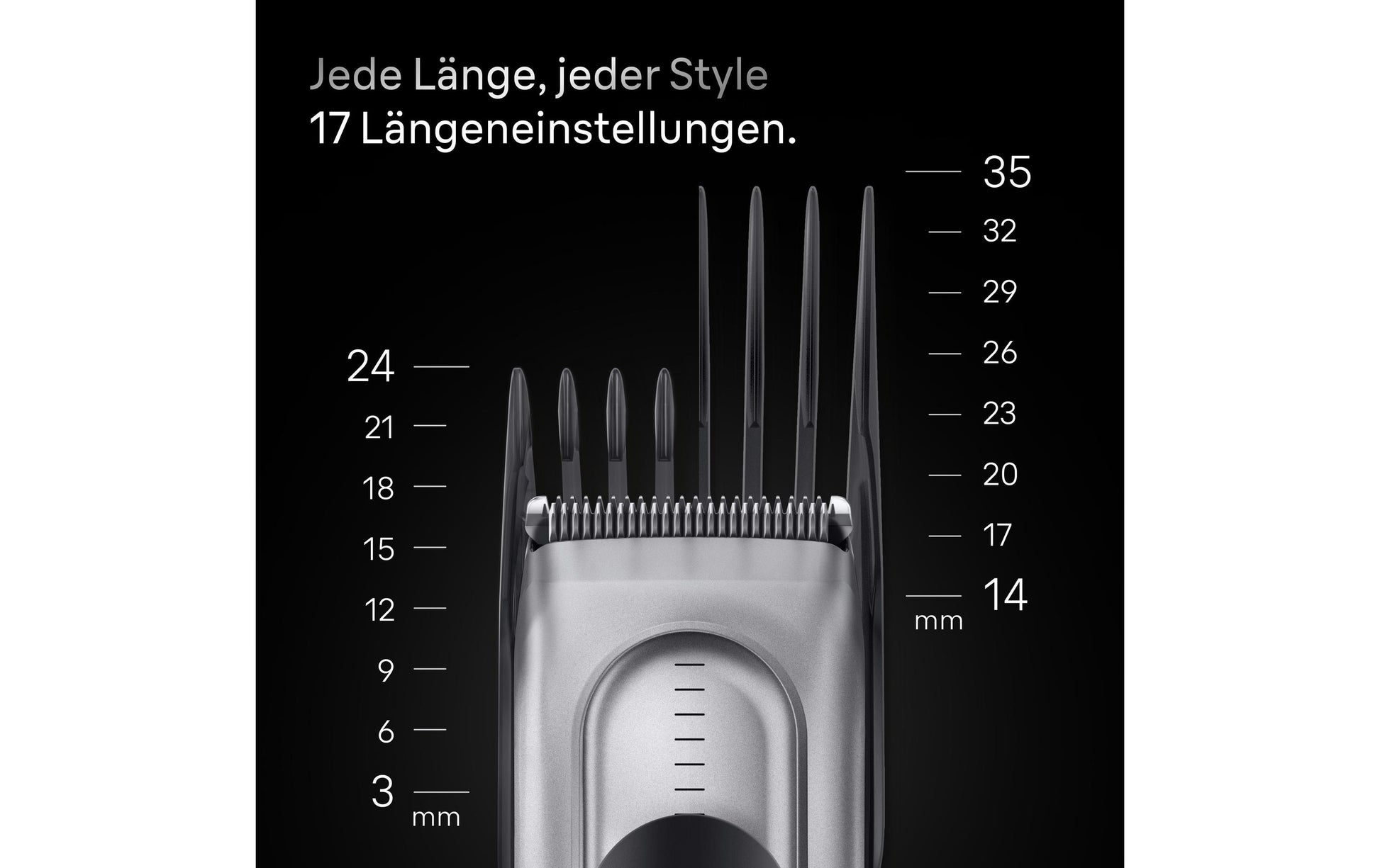 Braun Haarschneider Serie 7 HC7590 – 3–35 mm, 17 Längeneinstellungen – 50 min Akku – Schwarz/Silber