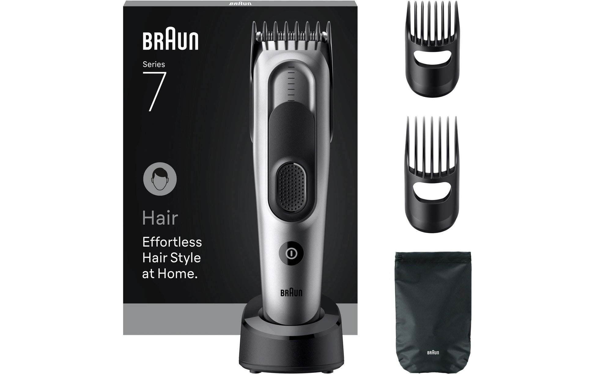 Braun Haarschneider Serie 7 HC7590 – 3–35 mm, 17 Längeneinstellungen – 50 min Akku – Schwarz/Silber