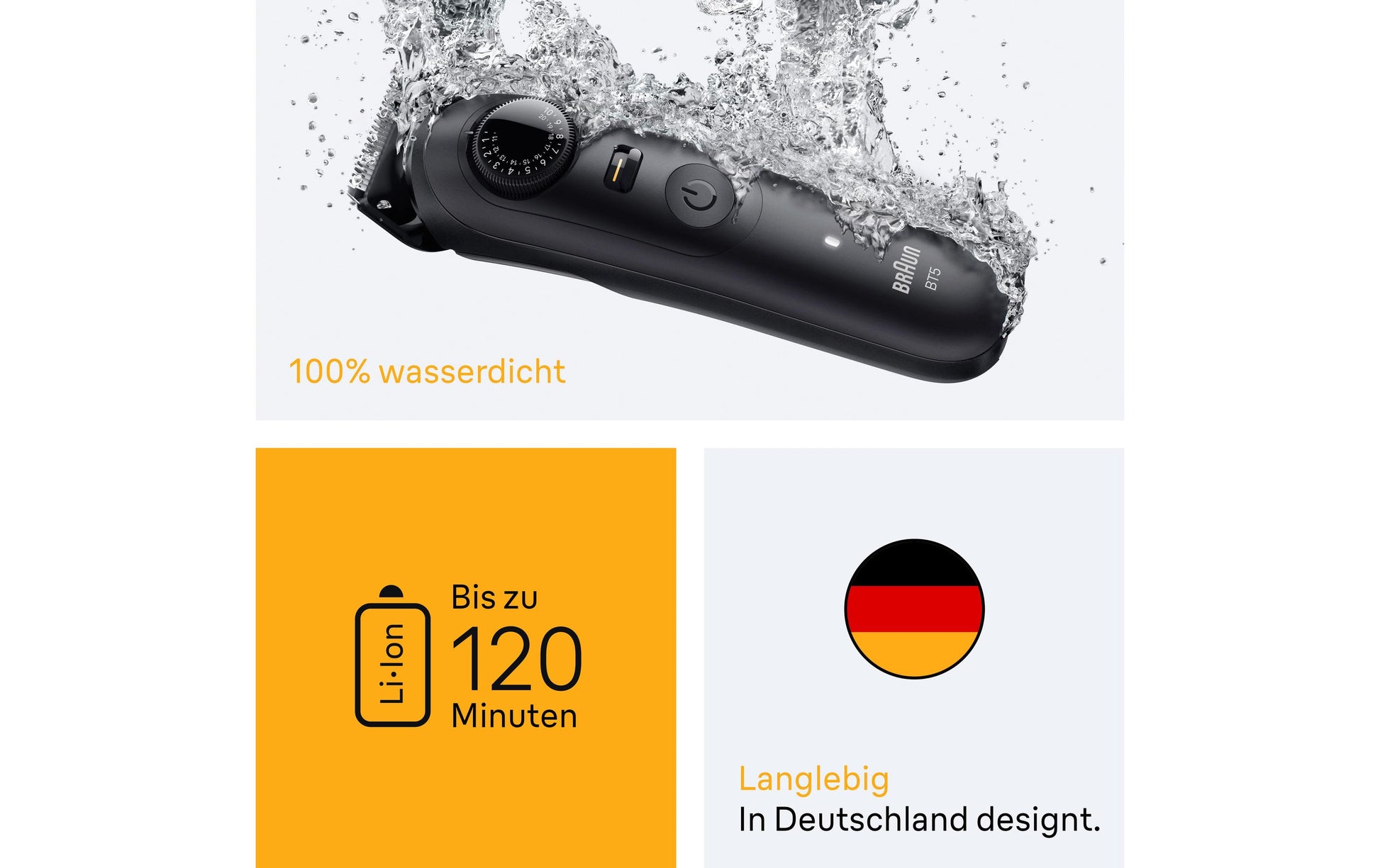 Braun Bartschneider Serie 5 BT5520 – Akku, 120 min, Nass & Trocken, Schnittlänge 0,5–20 mm, Schwarz