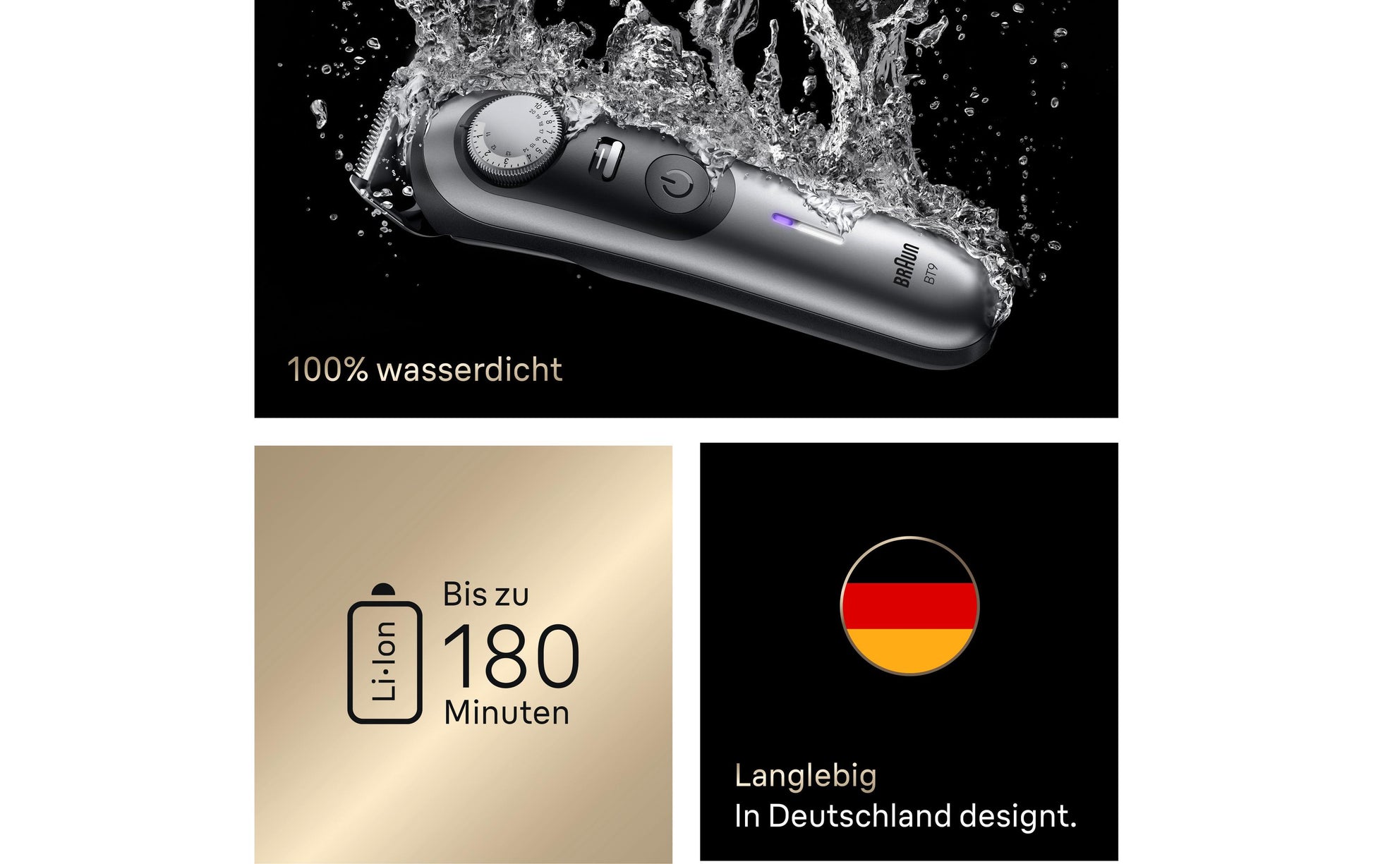 Braun Bartschneider Serie 9 BT9520 – Akku, 180 min Laufzeit – 0,5–20 mm – Schwarz/Grau