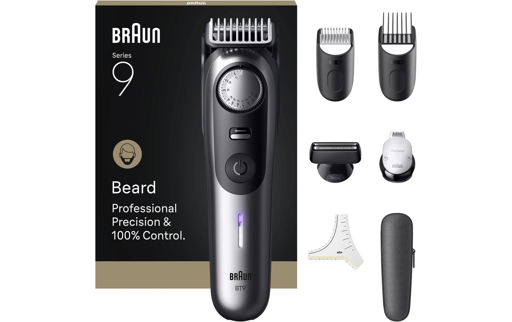 Braun Bartschneider Serie 9 BT9520 – Akku, 180 min Laufzeit – 0,5–20 mm – Schwarz/Grau