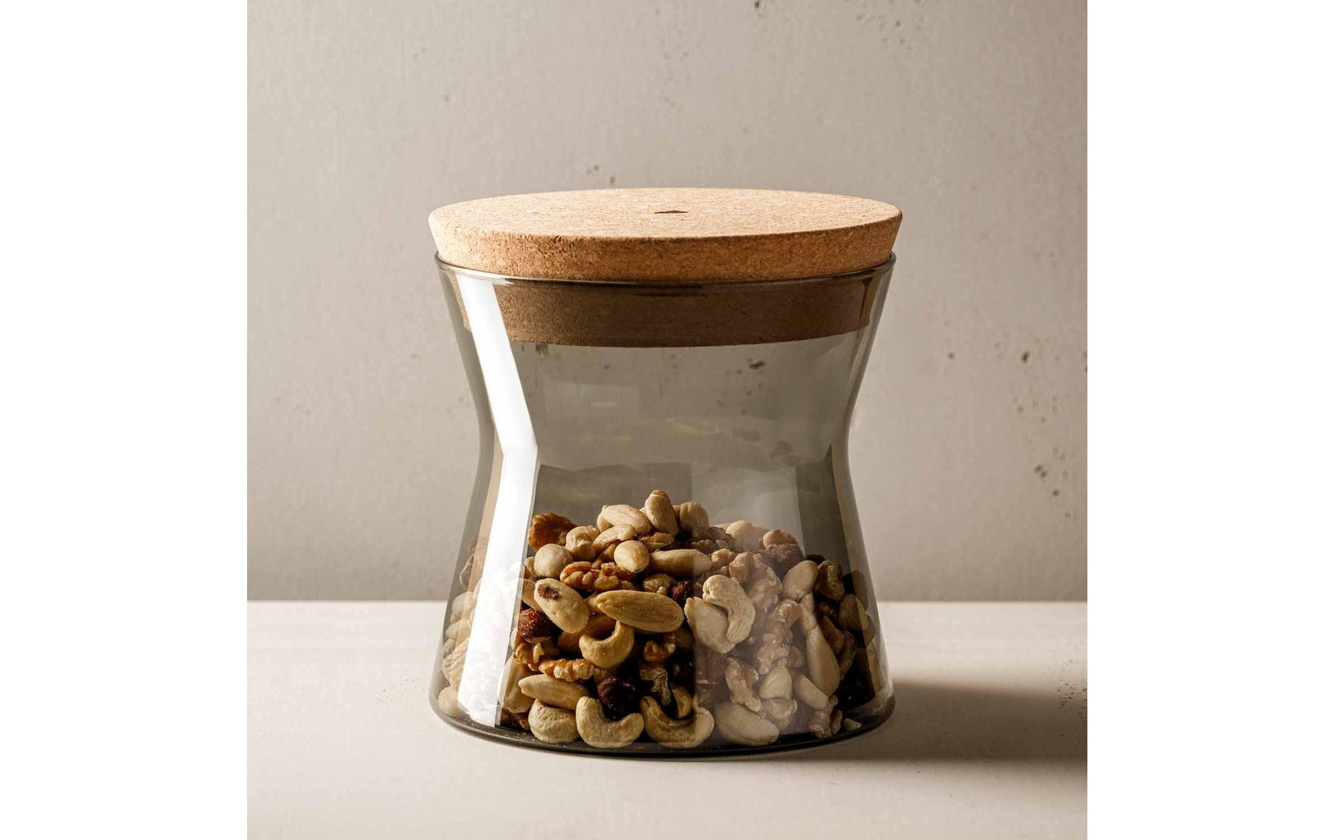 LEONARDO FORMA X – Vorratsdose 1,9 l, Ø 16 × 7 cm, Glas/Kork, Grau