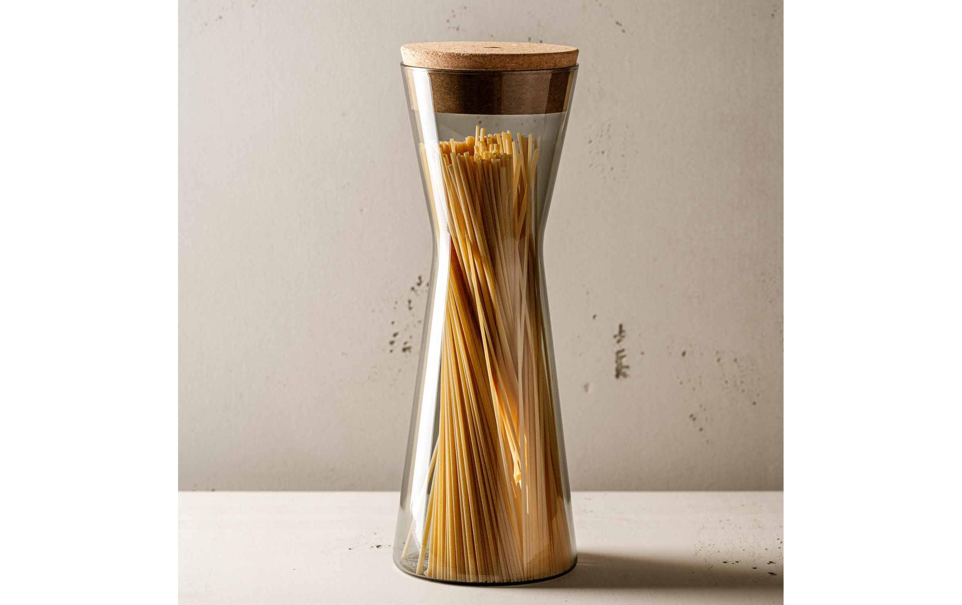 LEONARDO FORMA X – Vorratsdose 1,6 l, Ø 11 × 32 cm, Glas (Borosilikat)/Korkdeckel, Grau