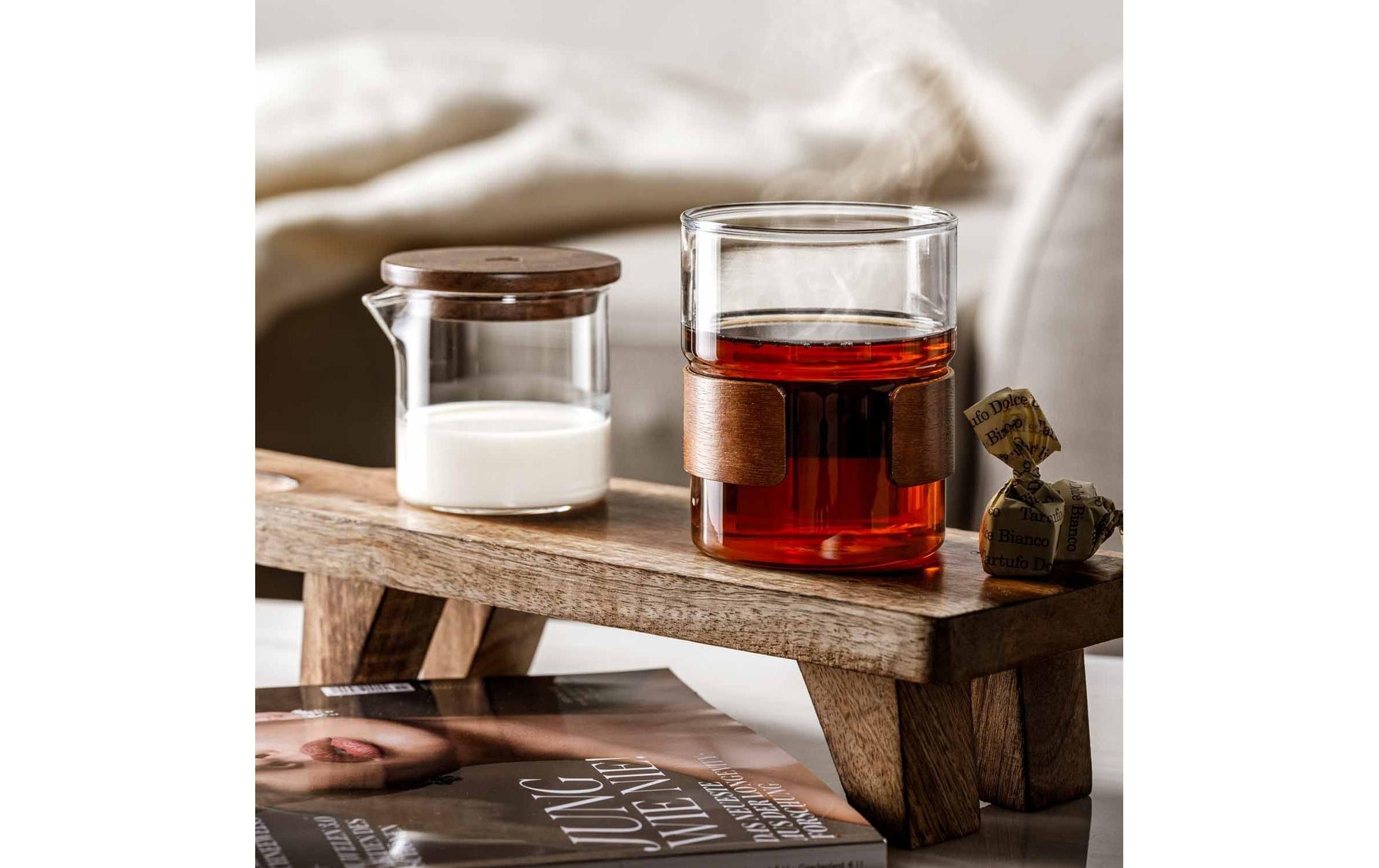 LEONARDO NOVO LEGNO Cappuccino Becher – 0,43 l, Borosilikatglas, Braun, Transparent, 2 Stück