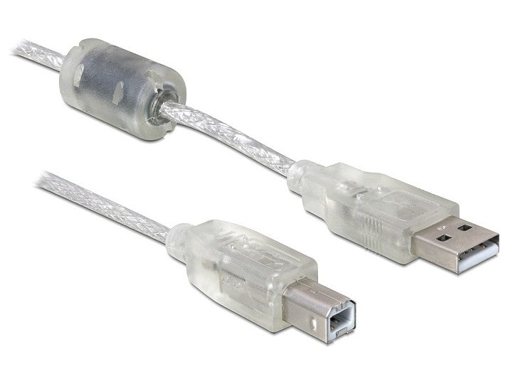DeLOCK USB-A auf USB-B Kabel – USB 2.0 (480 Mbit/s) – 0,5 m – Transparent – für Drucker, Scanner