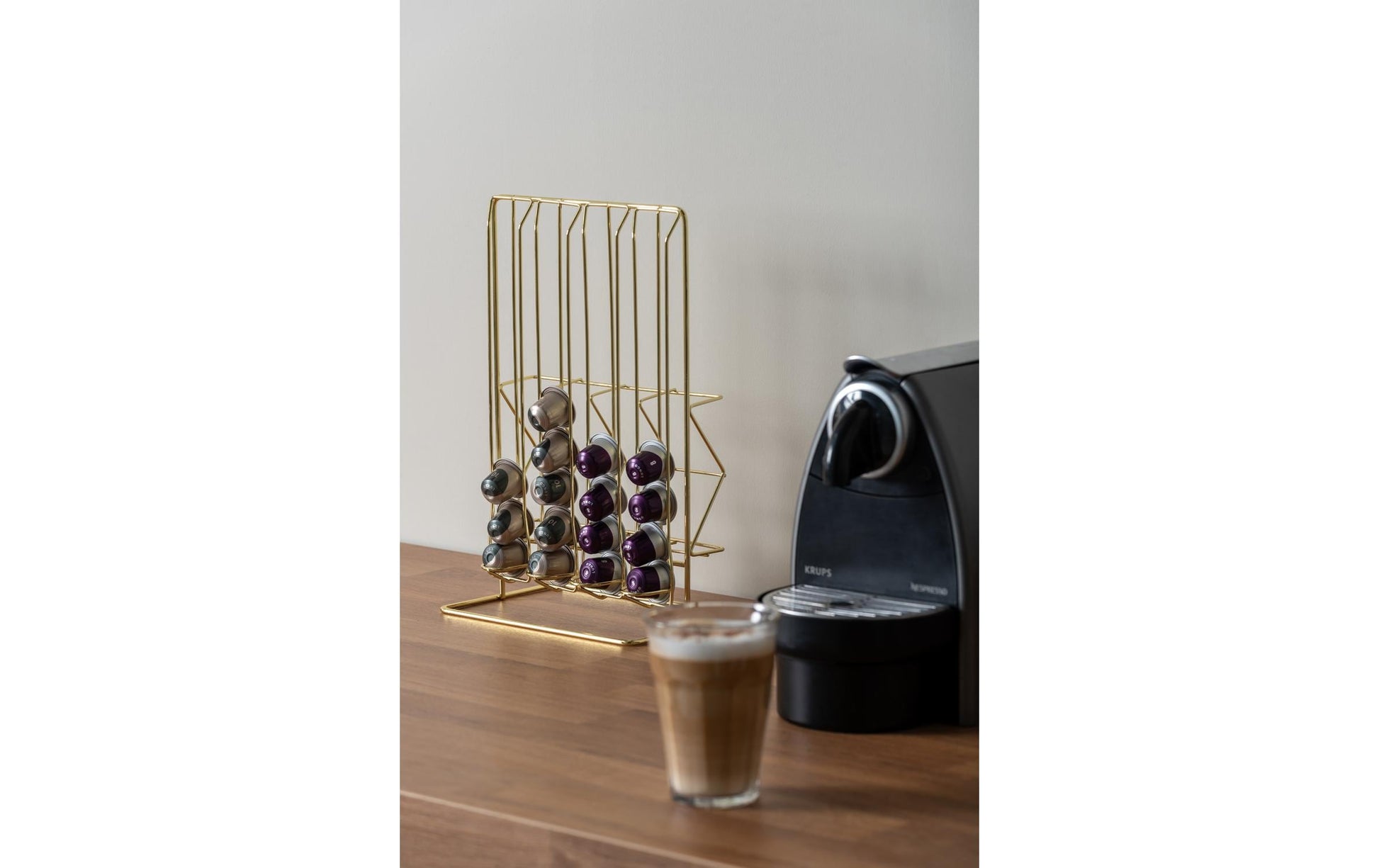 present time Wired – Kaffeekapselhalter 40 Kapseln, 21,5 × 14,5 × 33,5 cm, Metall, Gold