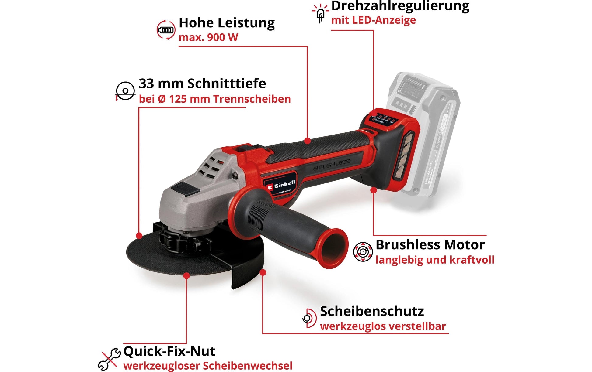 Einhell professional Akku-Winkelschleifer TP-AG 18/125 CE Q Li – 18 V (Power X-Change) – Ø 125 mm – Solo