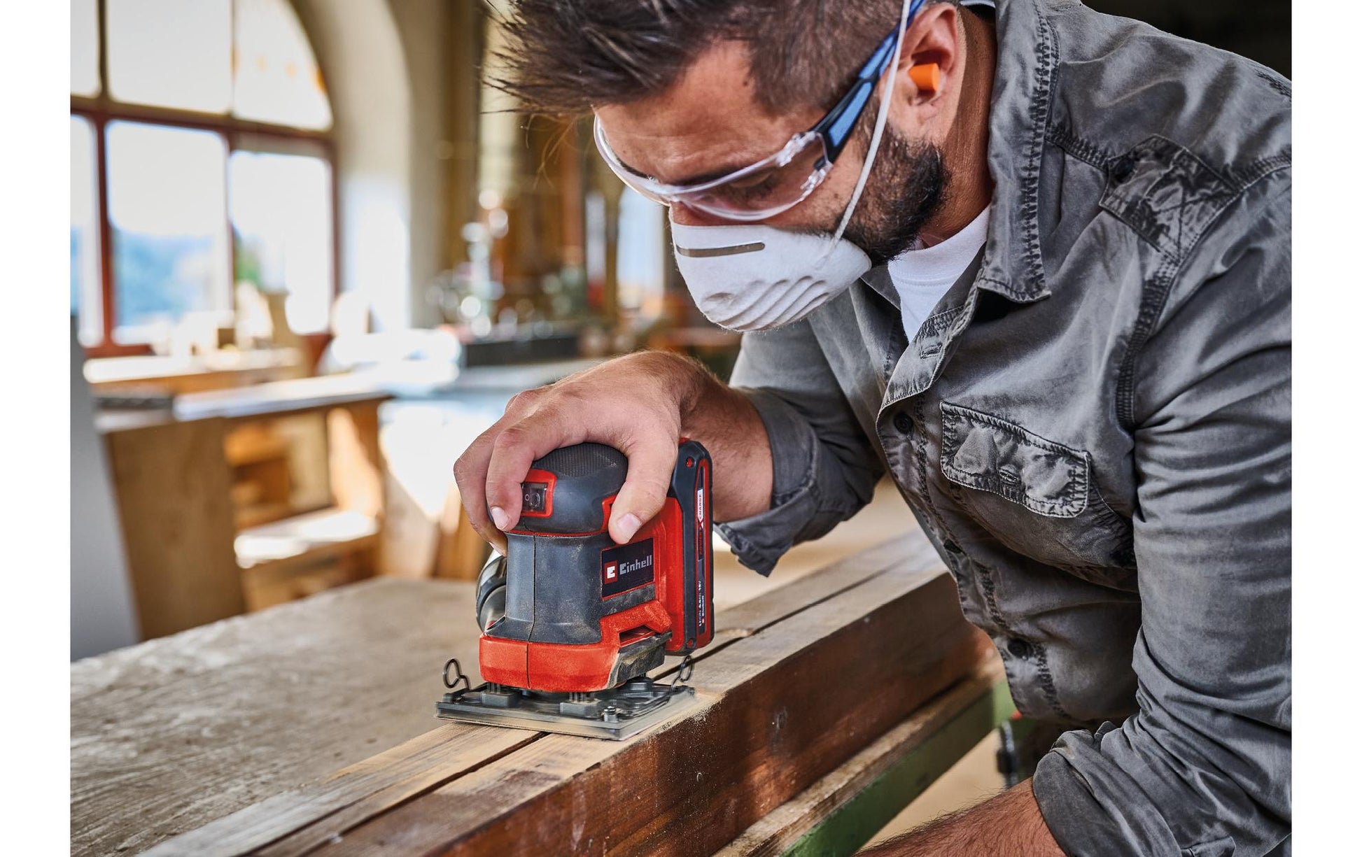 Einhell Akku-Faustschleifer TE-OS 18/113 – 18 V (Power X-Change) – Mikro-Klettverschluss – Solo
