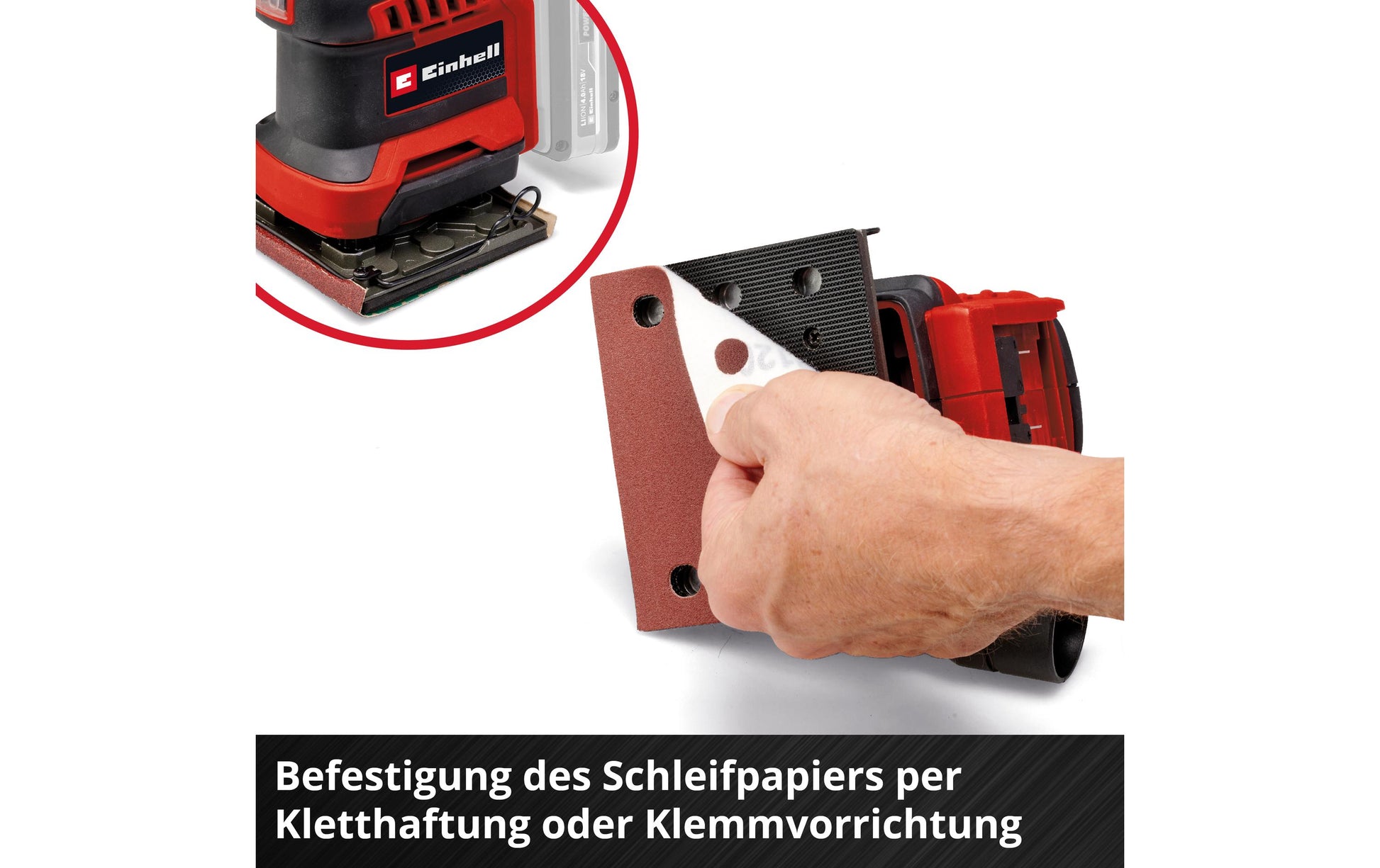 Einhell Akku-Faustschleifer TE-OS 18/113 – 18 V (Power X-Change) – Mikro-Klettverschluss – Solo