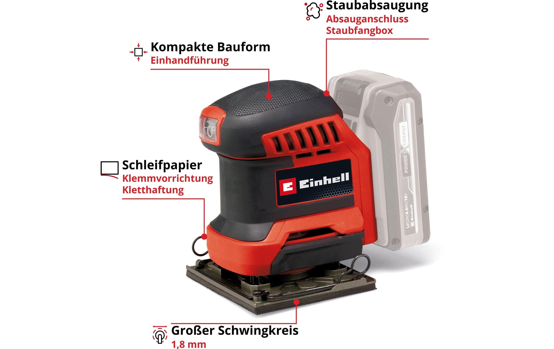 Einhell TE-OS 18/113 Li Schwingschleifer – 18 V – Ø 113 mm, Micro-Klettverschluss – Solo – Power X-Change