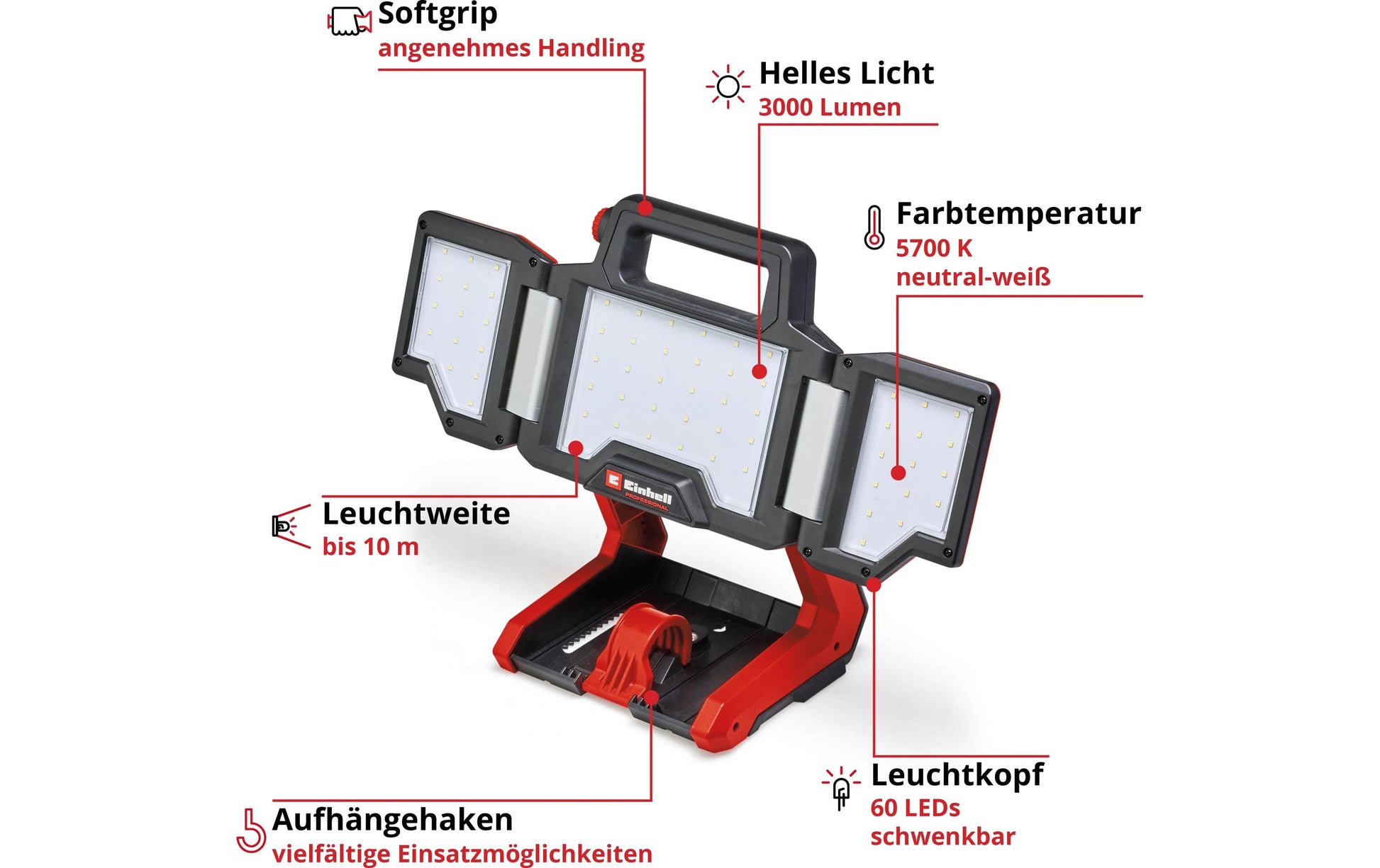 Einhell professional Akku-Leuchte TP-CL 18/3000 Li – für Einhell Power X-Change, rot, Ein/Aus-Schalter